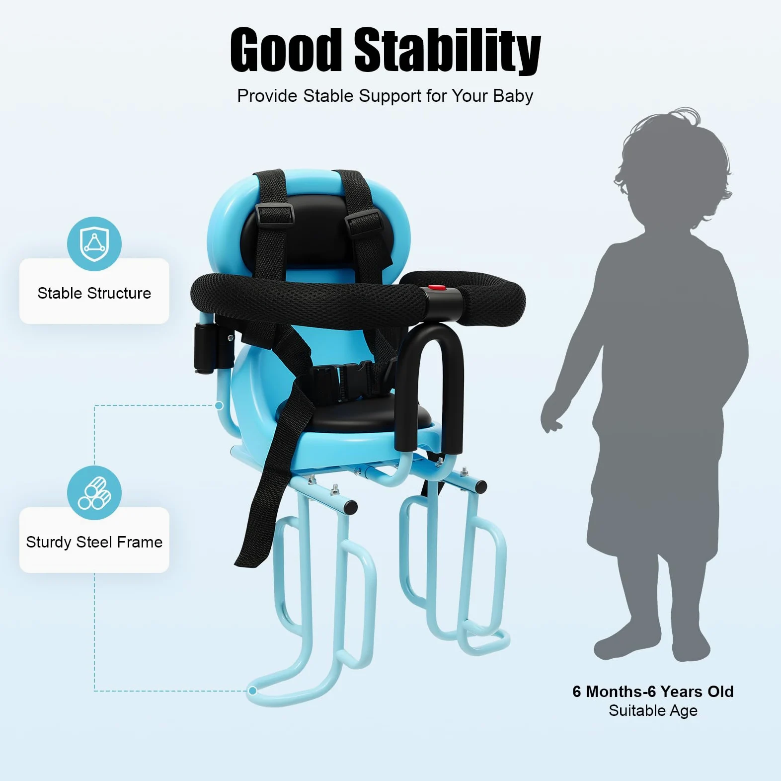Siège de vélo arrière pour enfant avec ceinture de sécurité pour enfants de 6 mois à 6 ans, design amovible, convient à la plupart des vélos