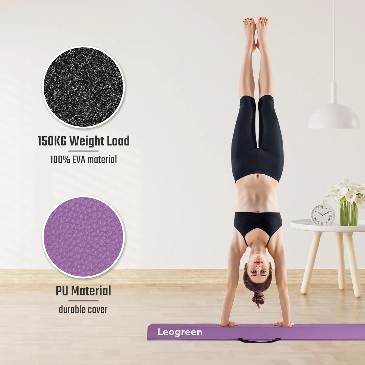 Leogreen Poutre Gymnastique Pliable 240/270cm Cuir de PU Poutre d'équilibre Equipement d'entraînement de Gymnastique avec Fond Antidérapant pour Enfants, Débutants et Gymnastes Professionnels