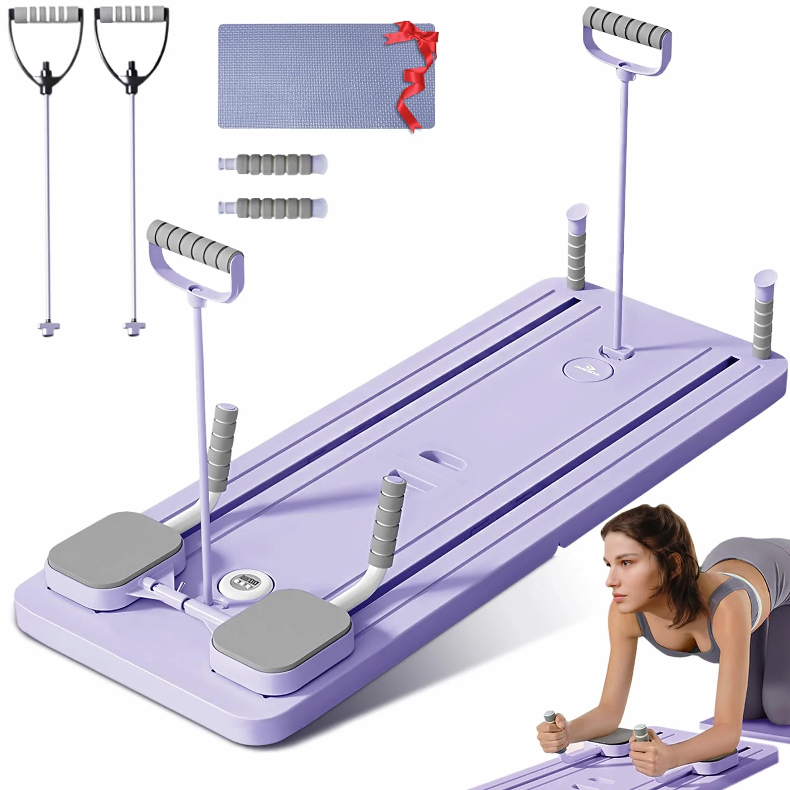 Appareil d'entraînement multifonction pour abdominaux, planche de pilates, appareil d'entraînement pour la maison, rebond automatique avec bande de résistance, violet