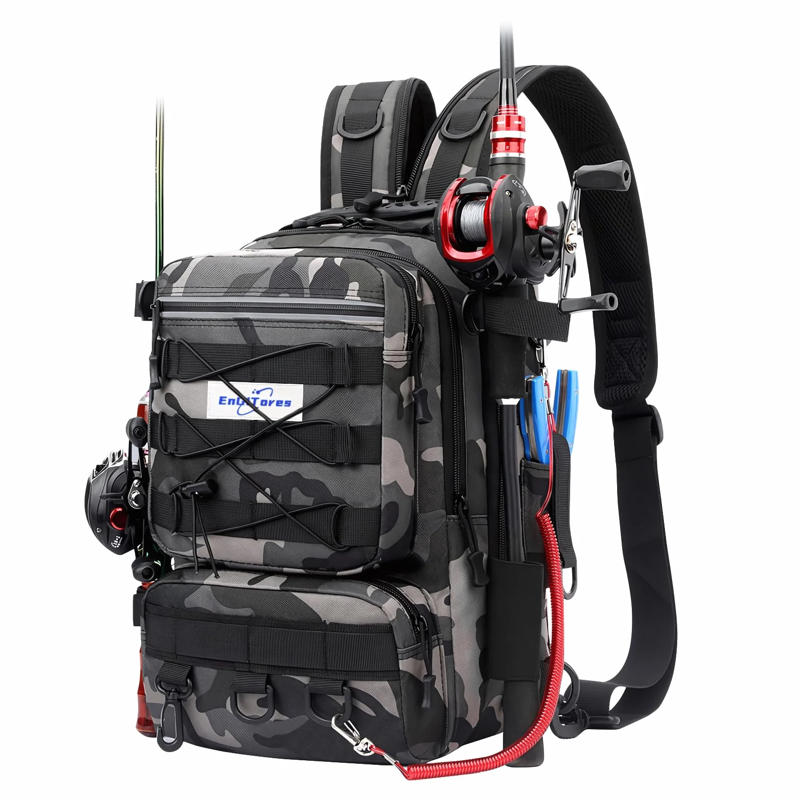 Sac à dos pêche EnGiTores fishing tackle bag pour matériel de pêche, canne étanche, camping, randonnée et voyages (45×30×25cm)
