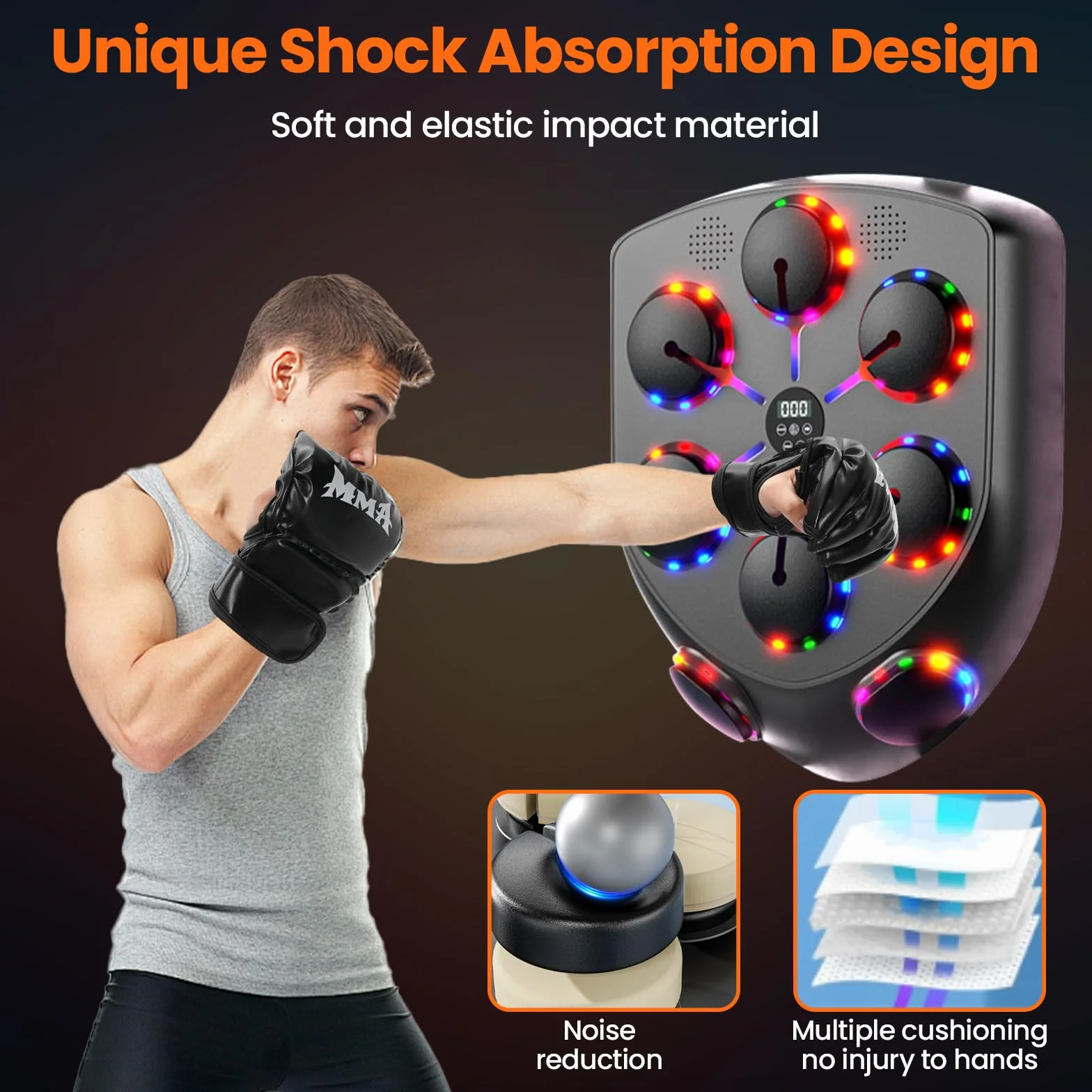Music Boxing Machine Adulte, 9 Modes de 9 Vitesse Boxe Mural Musique avec Gants de Boxe, Machine de Boxe Musicale Comptage Musicboxing pour Entraînement à la Maison (8 cibles)