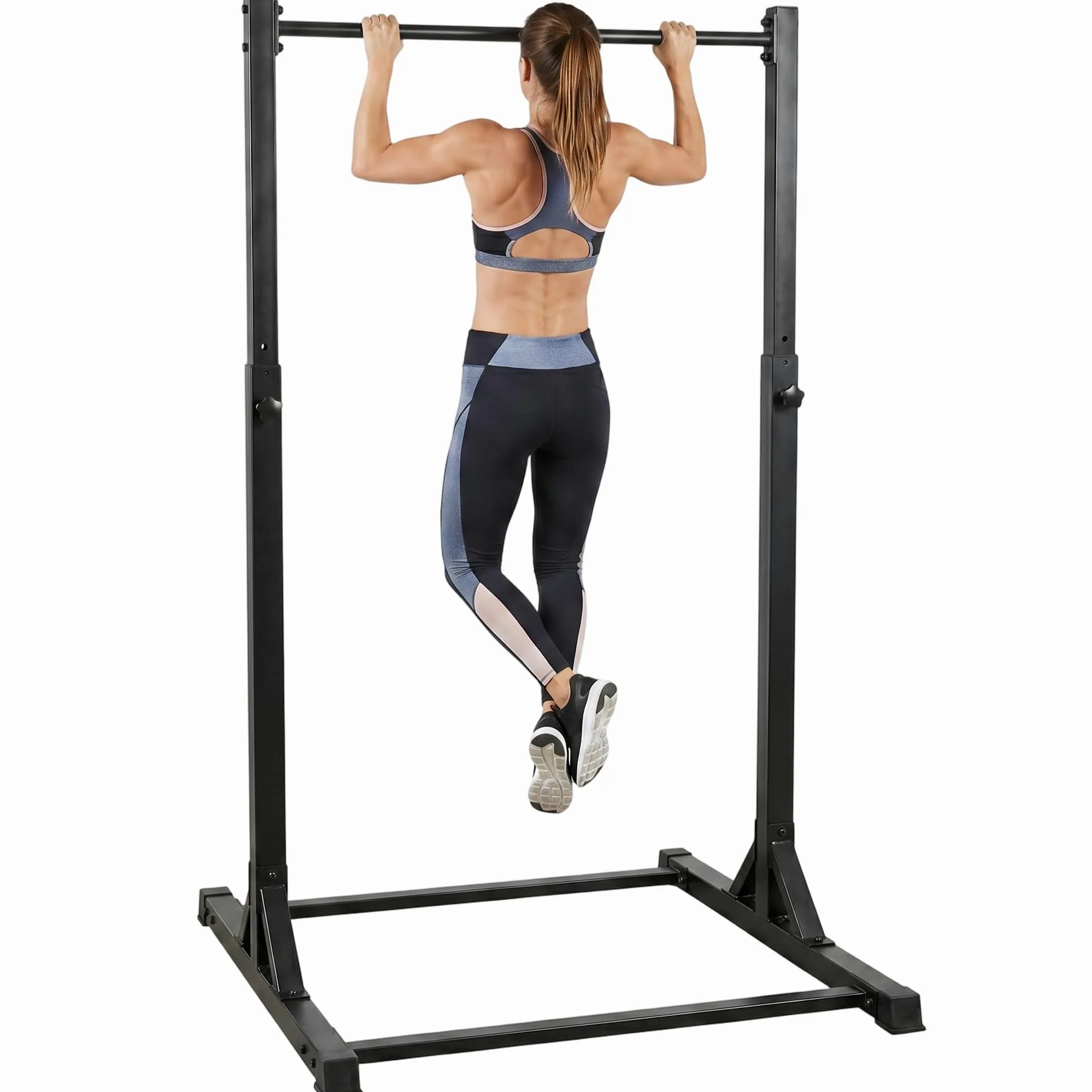 SPORTNOW Barre de traction sur pied et station de musculation - power tower 200 kg, 8 niveaux de hauteur, châssis en acier robuste 128 cm, équipement fitness pour musculation maison et tractions, noir