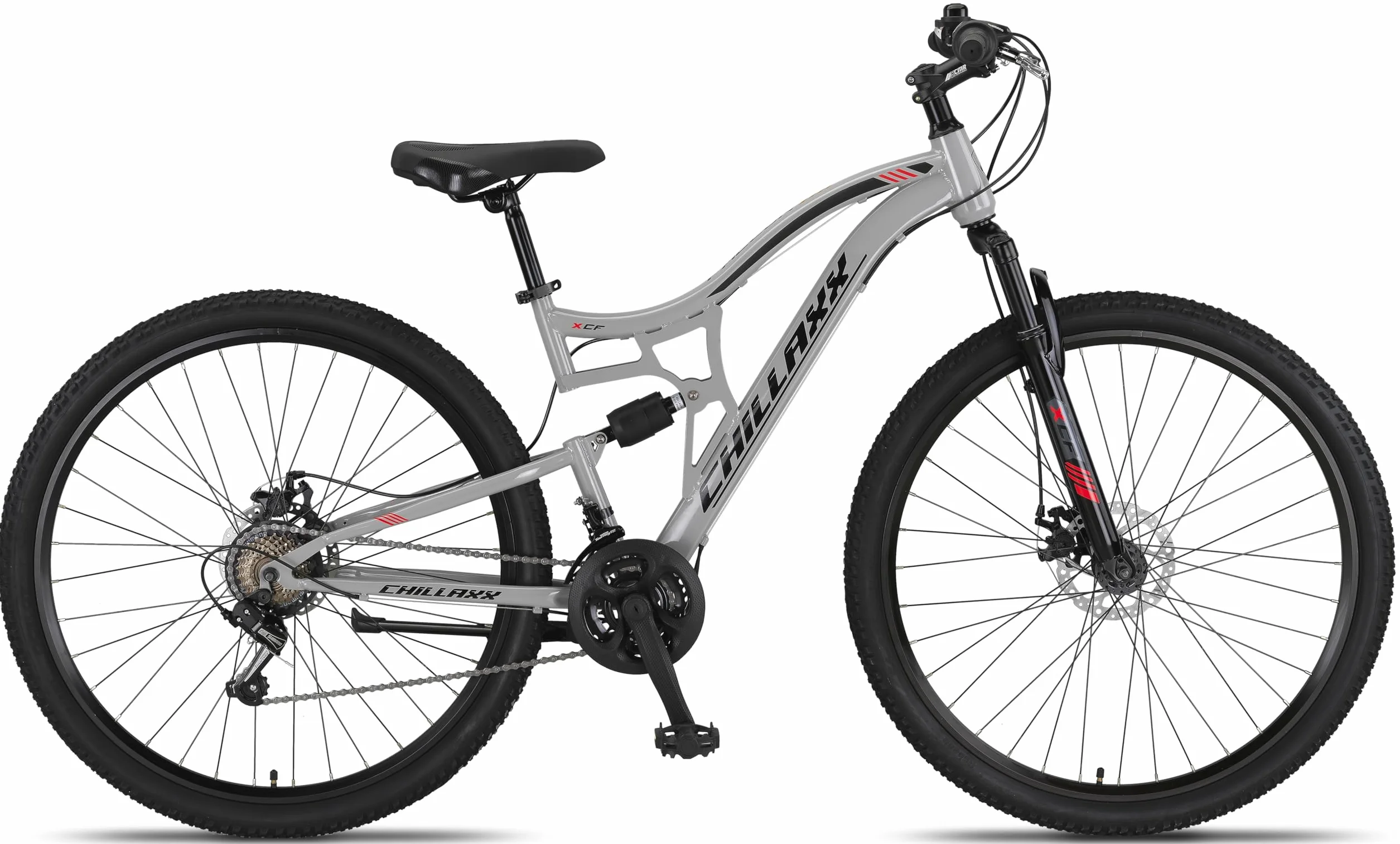 Chillaxx Falcon VTT de 24, 26, 27,5 et 29″, pour garçons, filles, femmes et hommes, frein à disque, dérailleur à 21 vitesses, suspension complète
