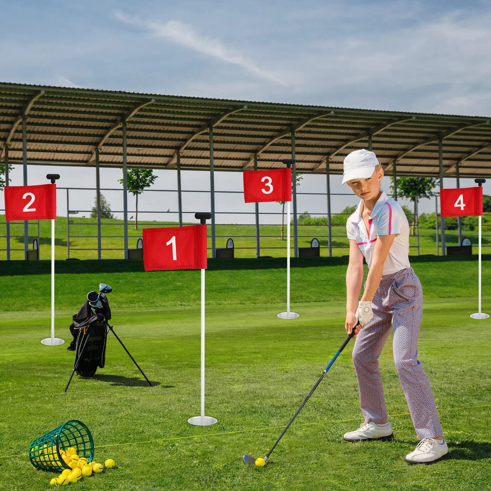 Riakrum 9 Pcs Mini Golf Flags for Yard 8.9 x 5.7 inch 1-9 Nylon Golf Pin Flags for Putting Green with Tube Inserted Numbered Yard Indoor Outdoor Hole Backyard Garden Practice