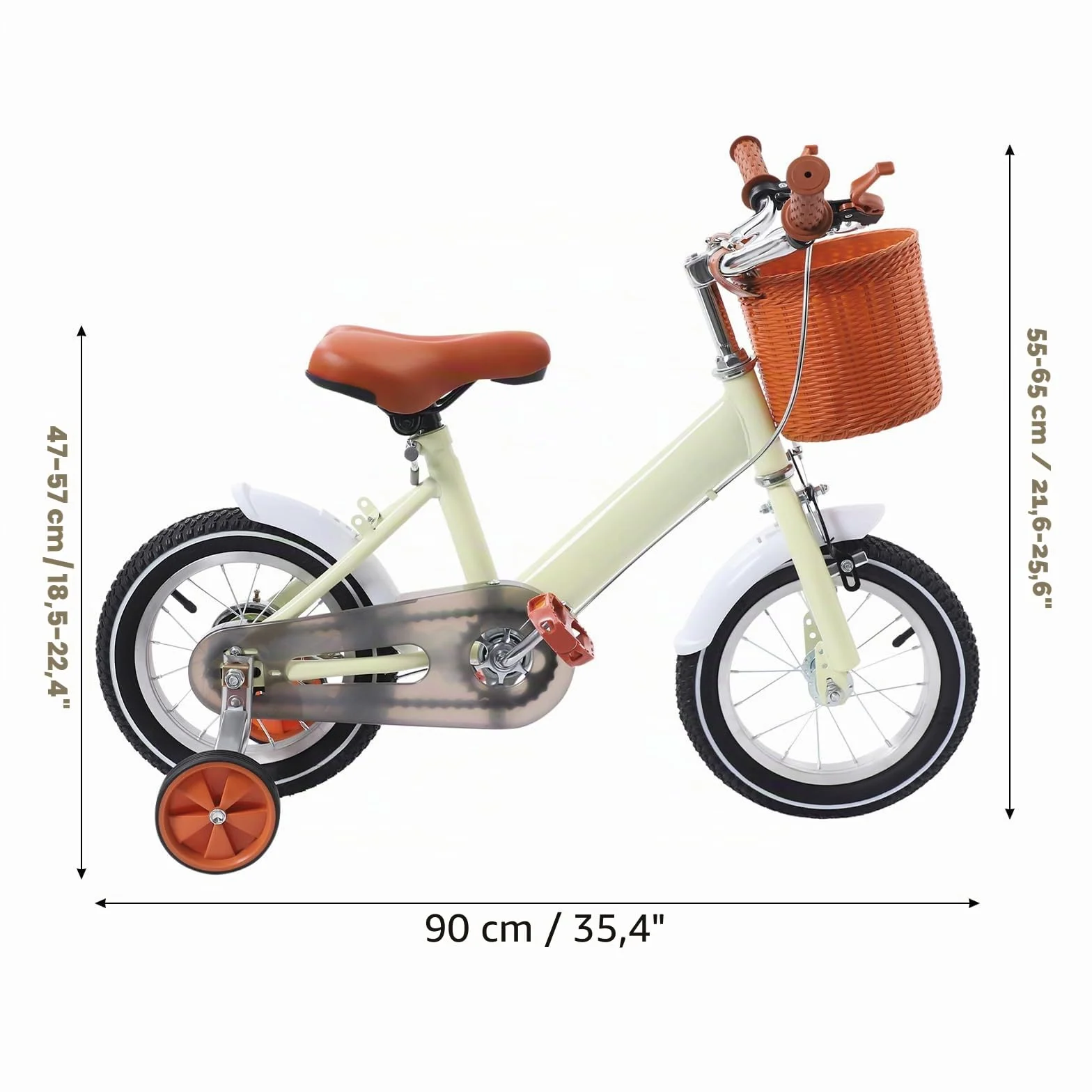 Vélo enfant 12 pouces avec panier avant roues stabilisatrices 2-4 ans hauteur réglable 60-70 cm