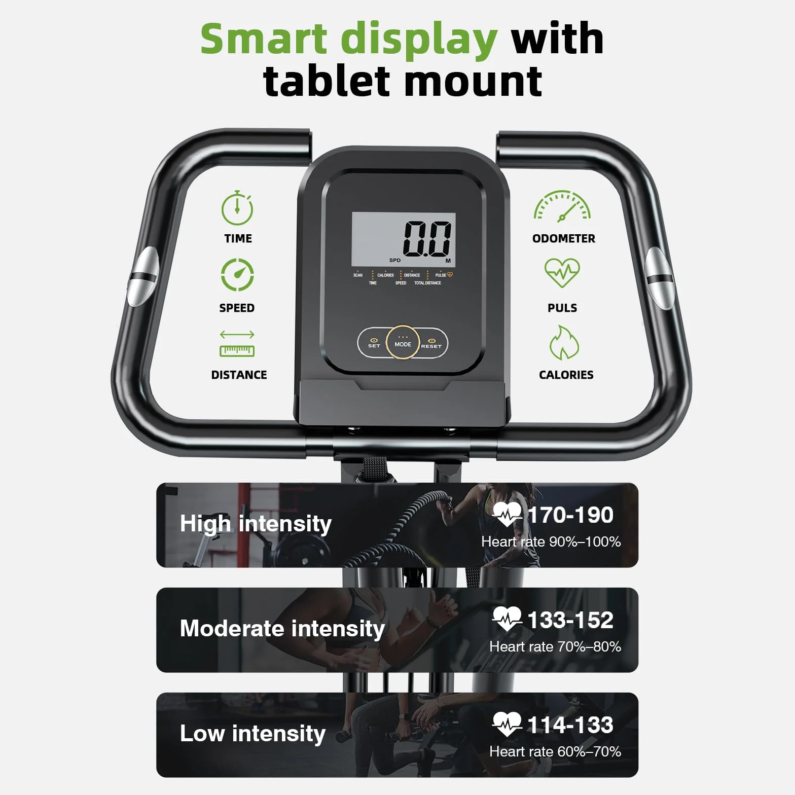 Vélo d'appartement pliable 4 en 1 avec écran LCD et mesure du pouls - 8 niveaux de résistance magnétique, capacité 120 kg