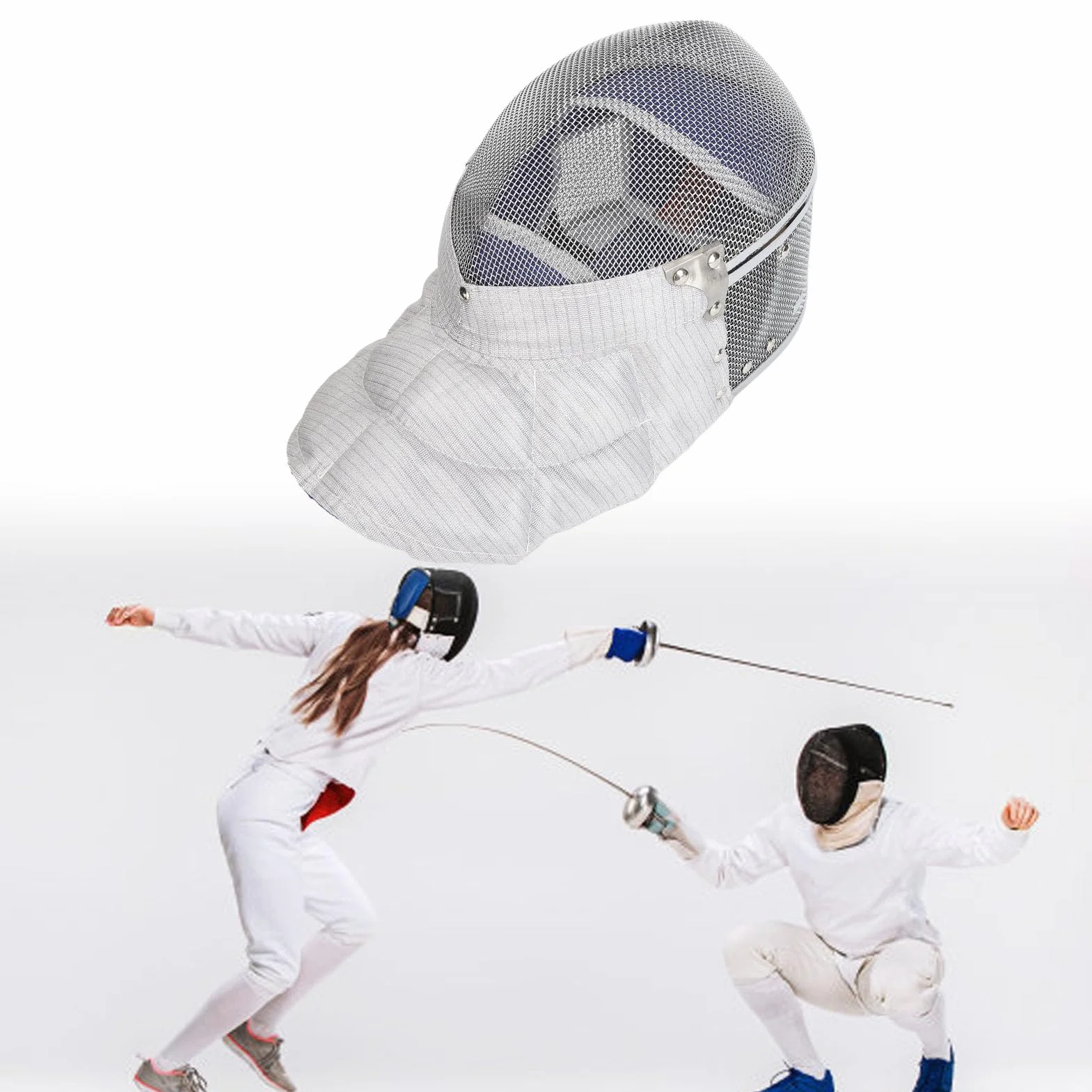 Casque d'escrime, Casque en d'acier certifié CE 350N avec Bavoir rembourré en Cuir PU, Idéal pour Les Escrimeurs Débutants et Expérimentés