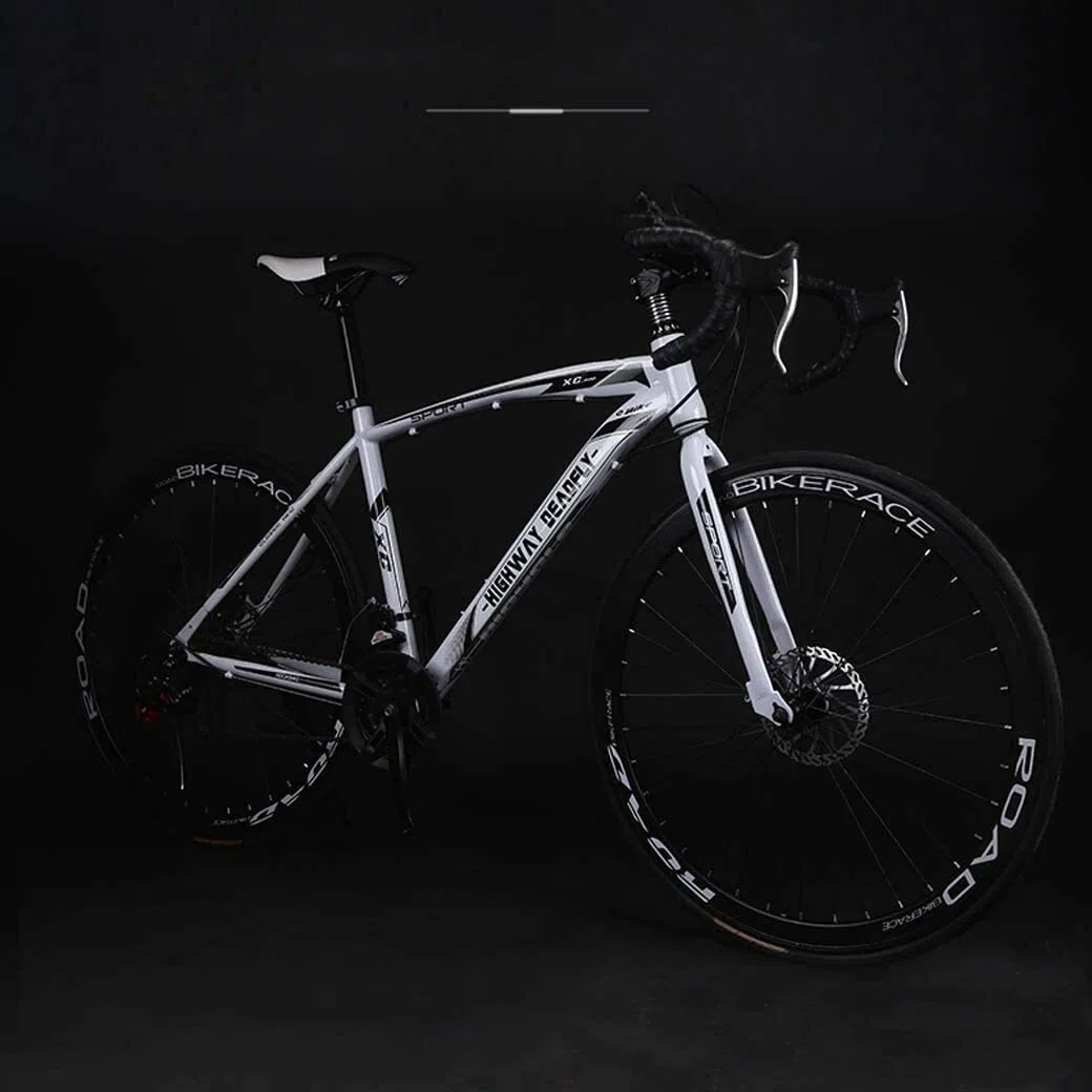 MU 26 Pouces Vélo de Route, 24 Vitesses Vélos, Double Frein À Disque, Cadre En Acier Au Carbone À Haute, Route de Vélos de Course, Pour Hommes Et Femmes Adultes Seulement,Blanc