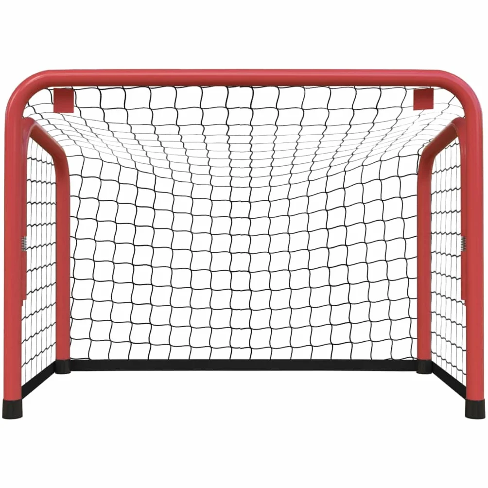 vidaXL But de hockey sur glace avec filet, filet d'entraînement de hockey pour adultes et enfants, filet d'entraînement de hockey pour cour, pelouse, acier et polyester - Rouge et noir