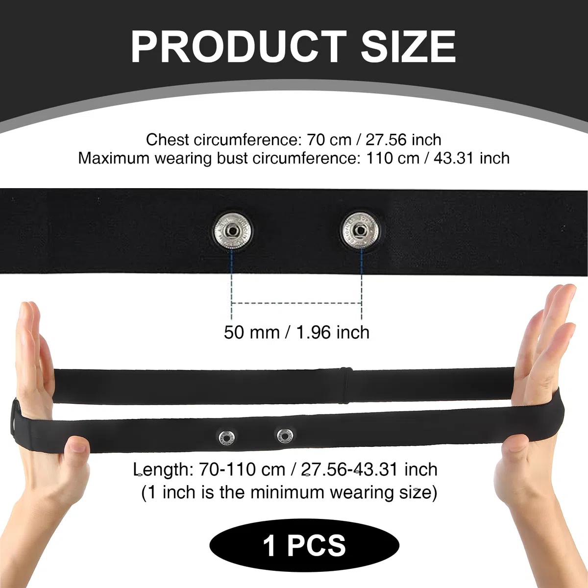 Ceinture Cardio Réglable 70-110cm, Bande de Remplacement Compatible Polar H10/H9, Ceinture Cardio Compatible avec Garmin, Wahoo, Coospo, Magene, Bryton, Livlov