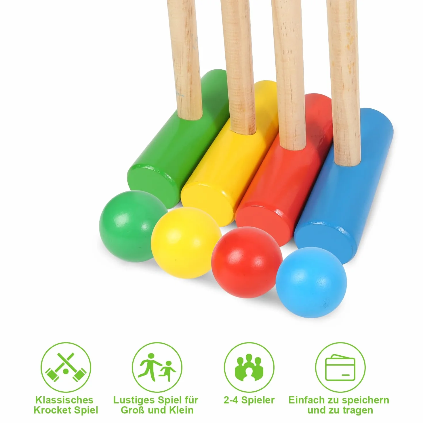 Fiqops Jeu de croquet 2 à 4 joueurs - Jeu de croquet avec sac - Pour enfants et adultes - Jouet en bois - Pour l'extérieur - Famille - Jeu d'adresse