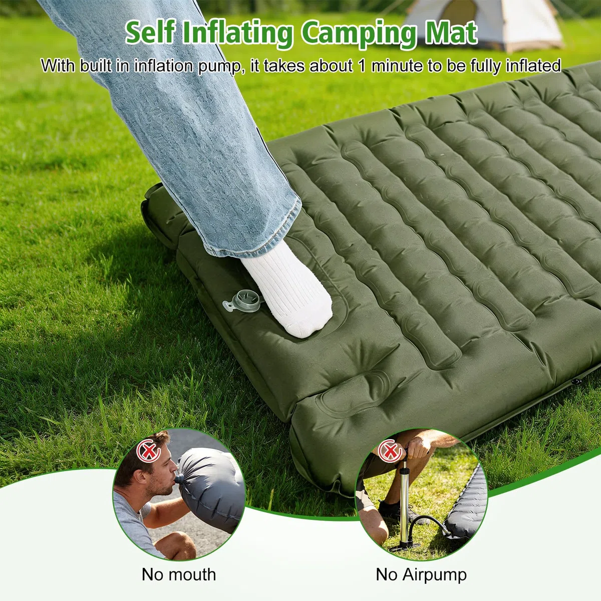Matelas Camping Épais de 12-16 cm, Matelas Gonflable Camping avec Pompe à Pied Intégrée, Matelas Trekking Bivouac Randonnée Ultra Léger Imperméable, Lit Gonflable 1 Place pour Plage Randonnée
