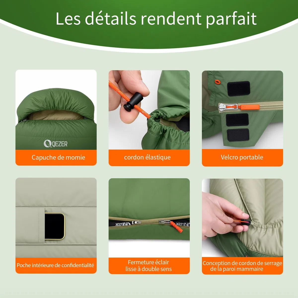 Sac de Couchage Extra Large QEZER en Duvet XXL 230 x 100 cm, 3-4 Saisons, léger et Chaud, pour Adulte, idéal pour Le Camping, la randonnée et la randonnée.