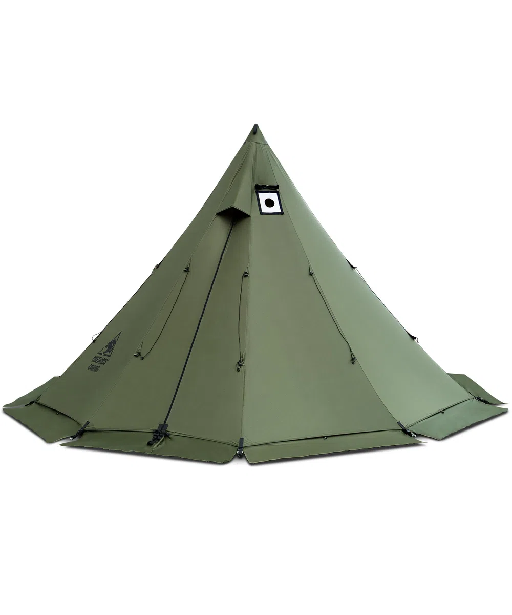 OneTigris Rock Fortress Tente tipi pour 4 à 6 personnes - Tente pyramidale avec mât de tente - 4 saisons - Colonne d'eau de 3000 mm - Pour l'extérieur, le camping, la randonnée, le trekking (vert