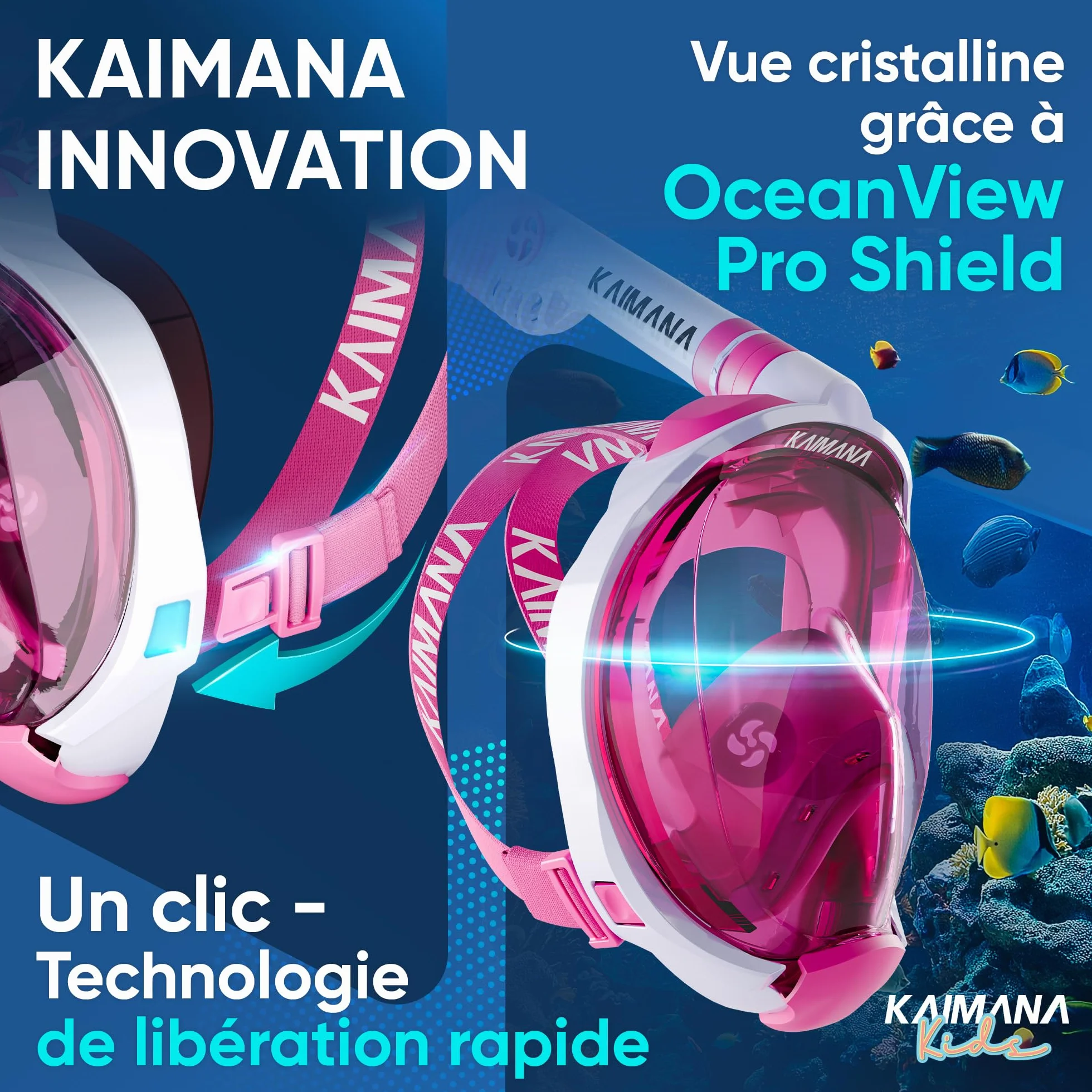 KAIMANA® Masque Plongée Adultes et Enfantes | Snorkeling Intégral Anti-Buée CO2 Safe | Tuba Adulte | Sac de Transport Inclus