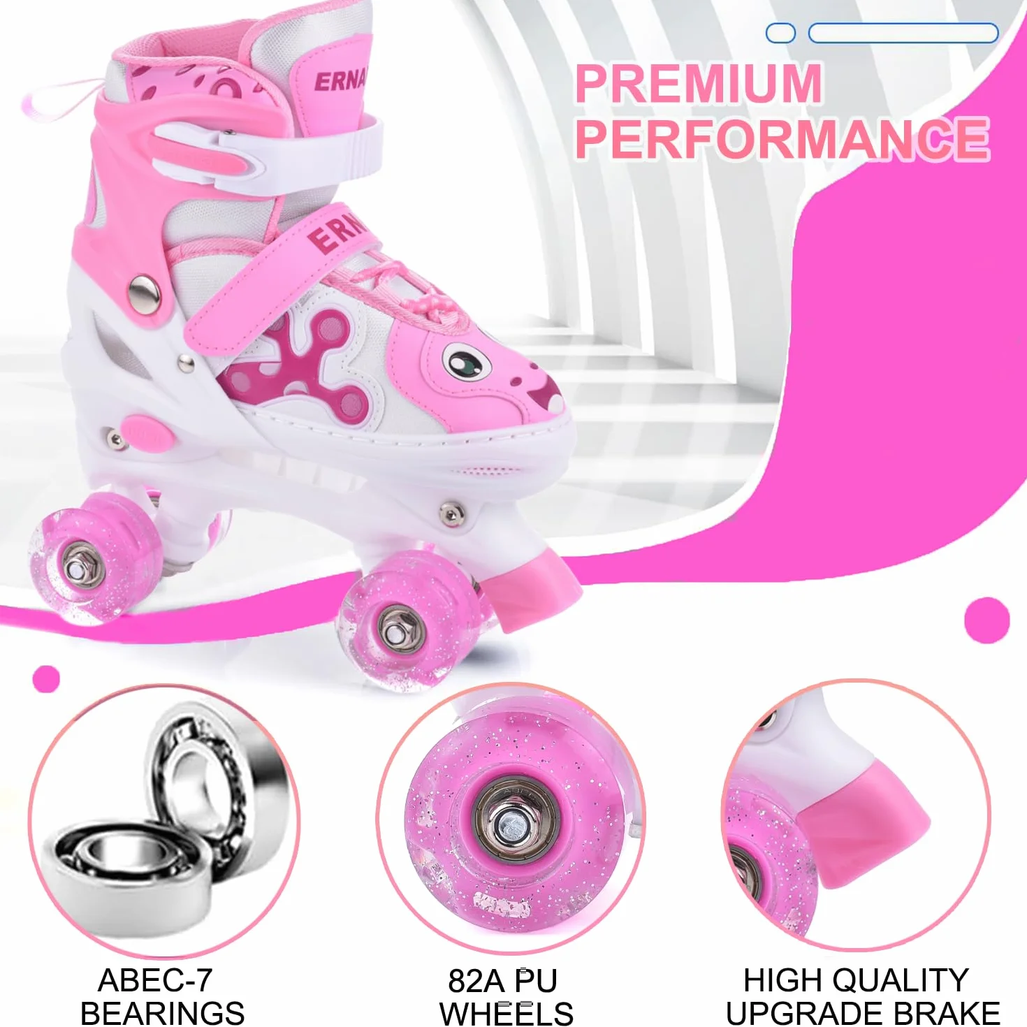 ERNAN Roller Enfant 4 Taille Réglable 8 Roues Lumineuses Patins à Roulettes Débutants