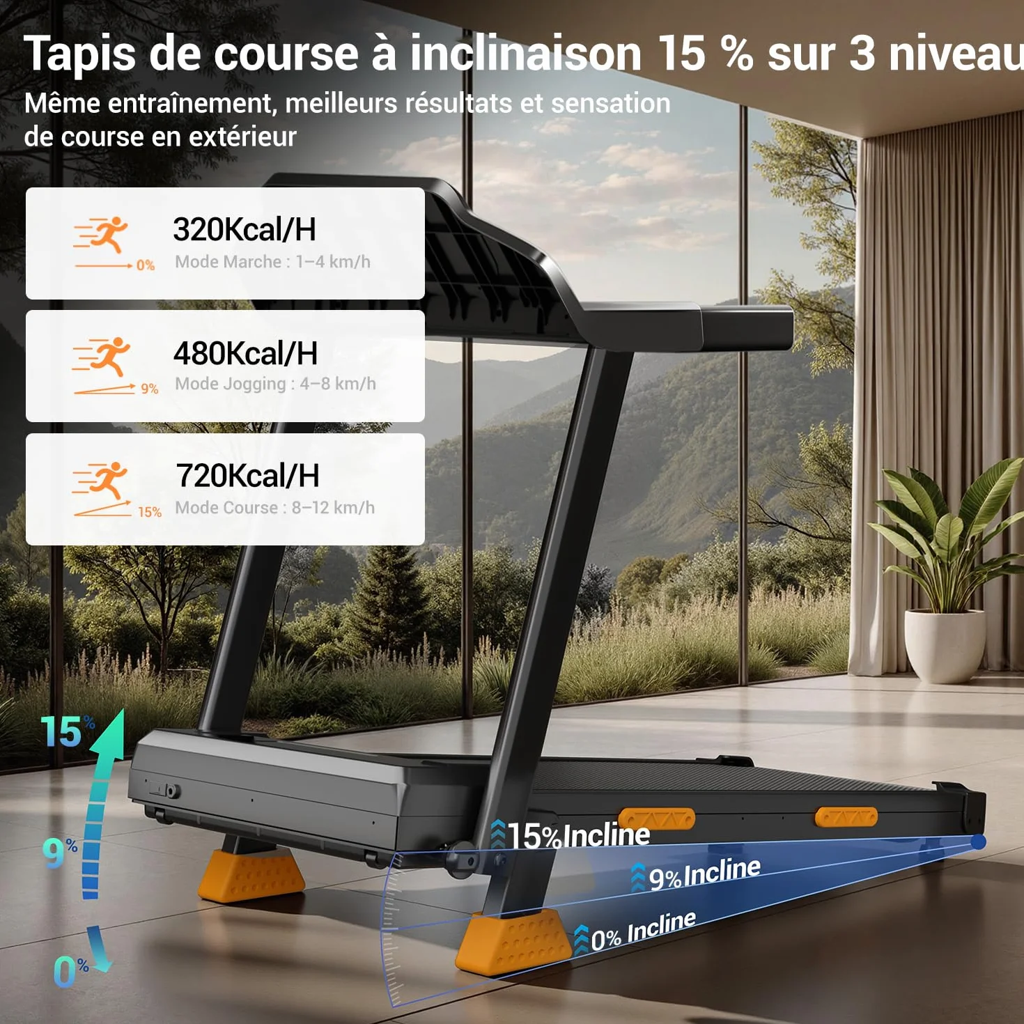 UMAY Tapis de Course Pliable 12km/h, Tapis Roulant Électrique 3,0 avec 12 Programmes d'Entraînement et Inclinaison