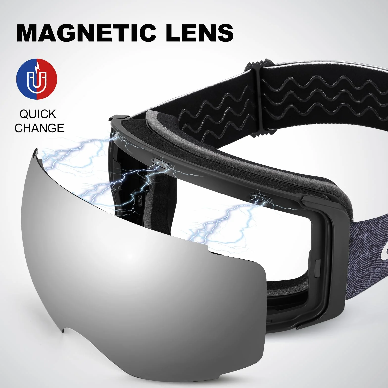 Odoland Kit de Lunettes de Ski Magnetique, avec Lentille Détachable, Masque de Snowboard Hommes et Femmes, Anti-UV400, Anti-Buée, Coupe-Vent, Lunettes de Protection Sphérique