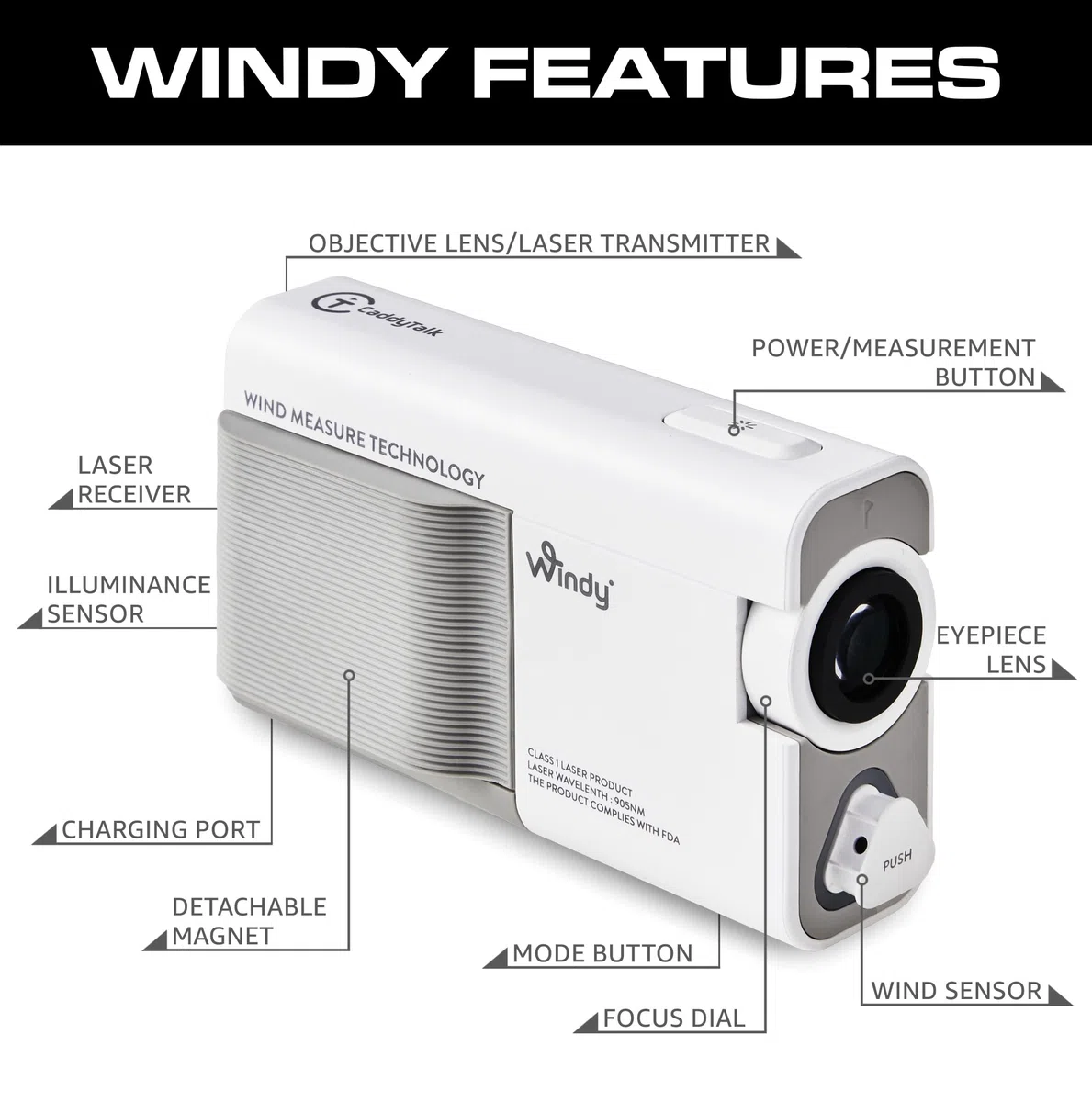 Caddy Talk Windy Télémètre de Golf avec Fonction Slope, détection du Vent, précision Pin-Lock et Mesure de Distance Longue portée