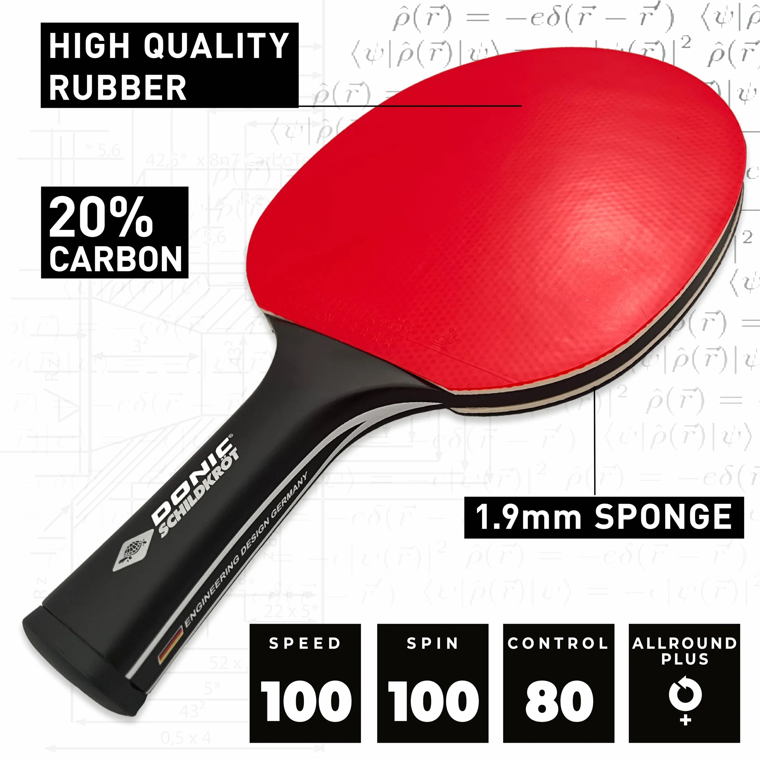 Donic-Schildkröt Raquette de Tennis de Table CarboTec, 20% a 100% Carbone