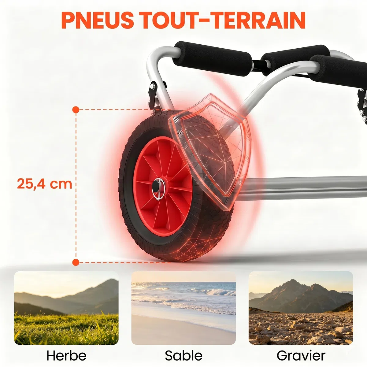 HOMCOM Chariot de transport trolley pour kayak, stand-up paddle, canoë avec sangle, grandes roues et cadre en aluminium dim. 70L x 40L x 42H cm noir et rouge