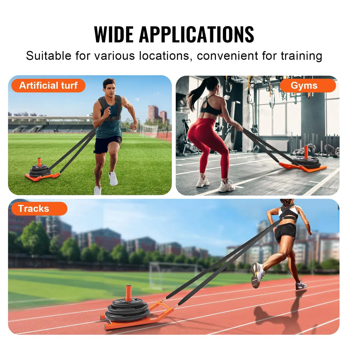 VEVOR Traineau de Puissance Traction, Luge de Force pour Fitness, Équipement d'Entraînement en Acier pour Exercices Athlétiques et Amélioration de la Vitesse, pour Plaque de Poids 2,5-5 cm, Orange