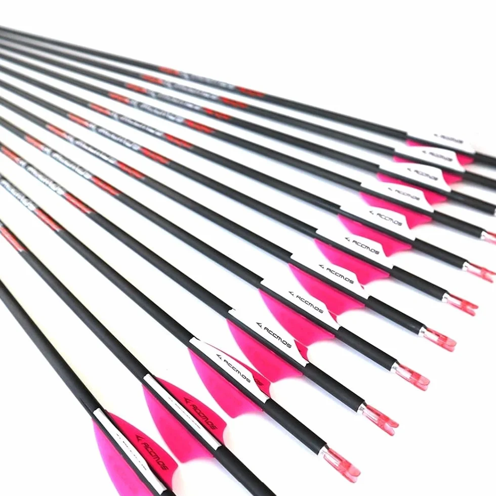 Diamètre Intérieur 4.2mm .165" Longueur Personnalisée Flèche Carbone 22-32 Pouces Spine 1500 pour Entraînement Chasse avec Encoche Rotative pour Arc à Poulies et Arc Classique Adulte Jeunesse 12pcs