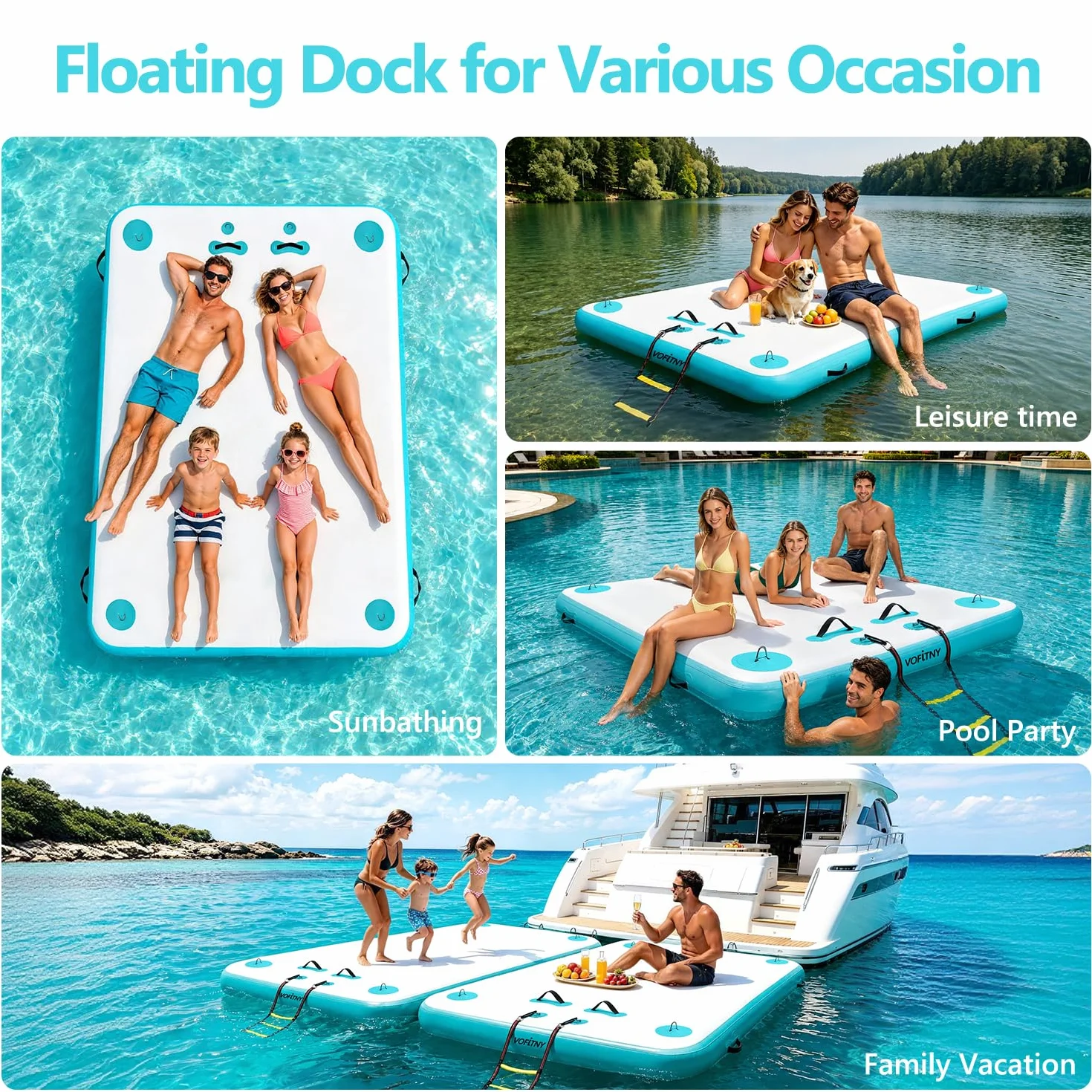 VOFiTNY Inflatable Floating Dock Air Platform Multi-Person Swim Water Mat with Rope Ladder