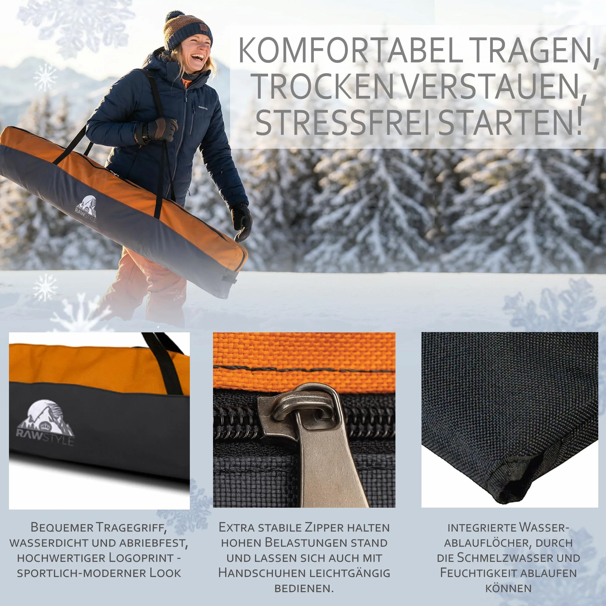 Rawstyle Sac de Ski pour Adultes - Étanche - 160 cm ou 180 cm - Modèle 2
