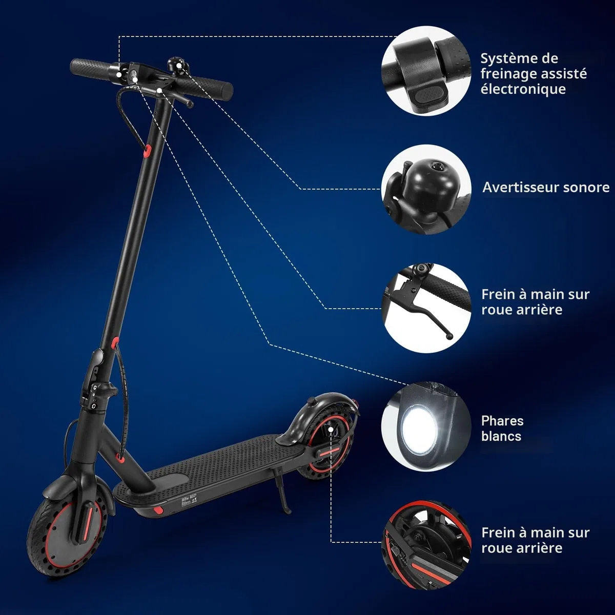 Trottinette électrique Pliable pour Adultes, 8.5"/10" pneus, 4 amortisseurs, portée maximale 30-45 kilomètres, contrôlable par Application