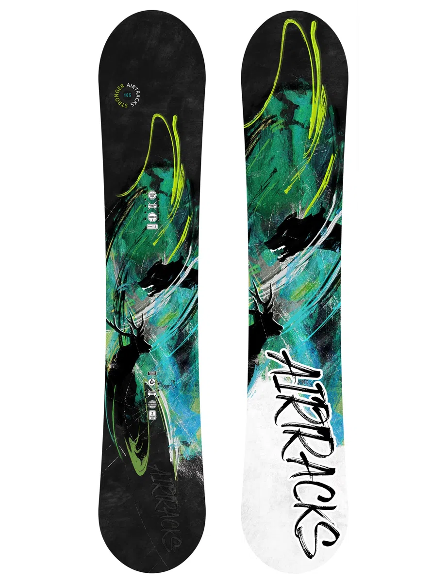Airtracks Kit de snowboard - Snowboard Stronger Wide Flat Zero Rocker + fixations Master Fastec + sac de snowboard 156, 159, 163, 165 cm