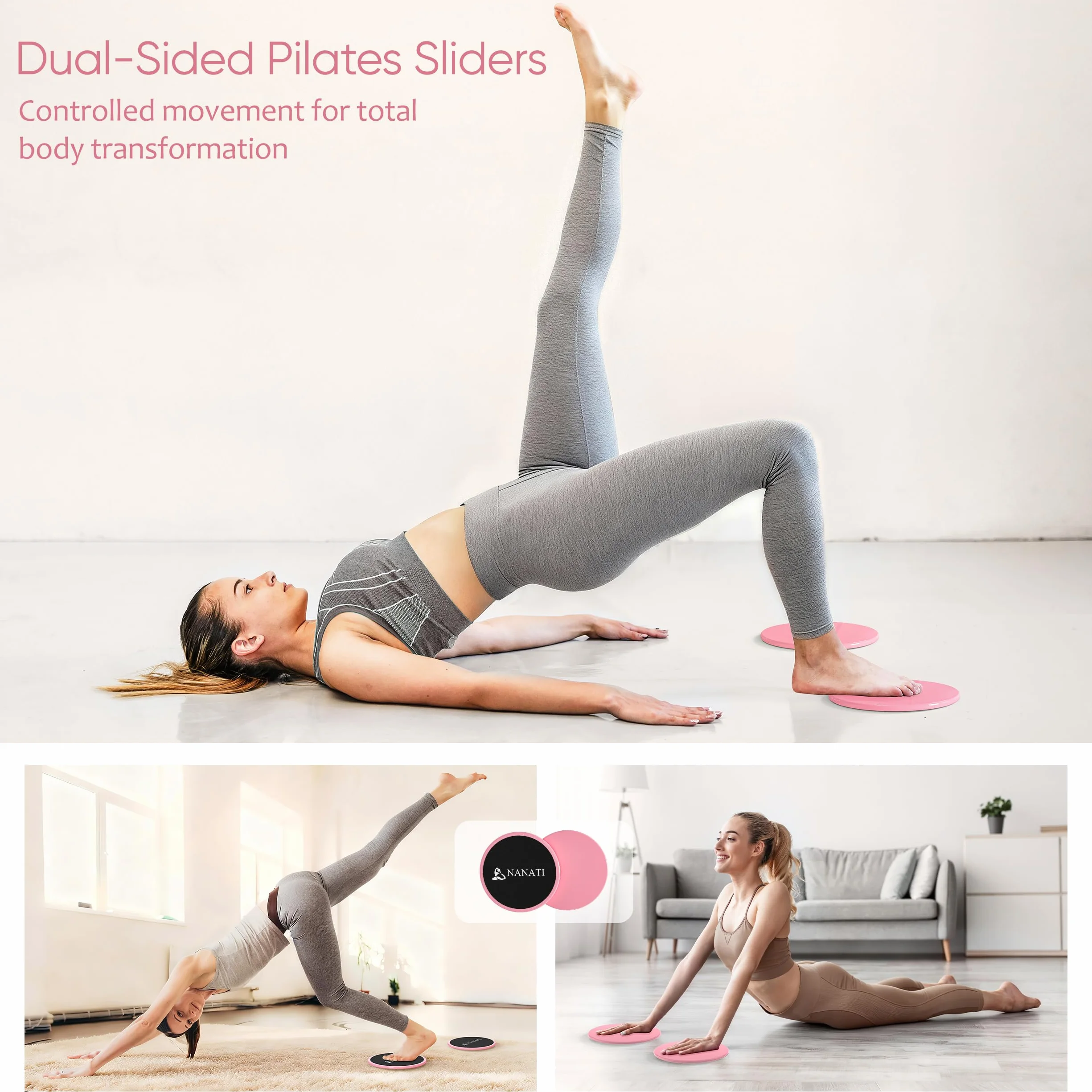 NANATI Kit de pilates 18 pièces, kit essentiel de pilates pour femmes à domicile, équipement de pilates avec anneau et balle de pilates de 36,8 cm, 7 bandes de résistance, poids de cheville, curseurs