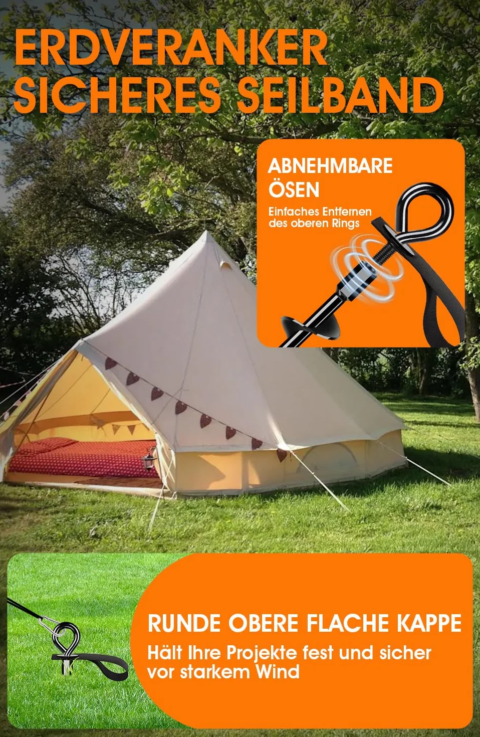 Ancrage au Sol 4 Jeux avec Sangles - Vis Pleine et Large pour Fixation Sûre de Trampoline, Auvent, Balançoire