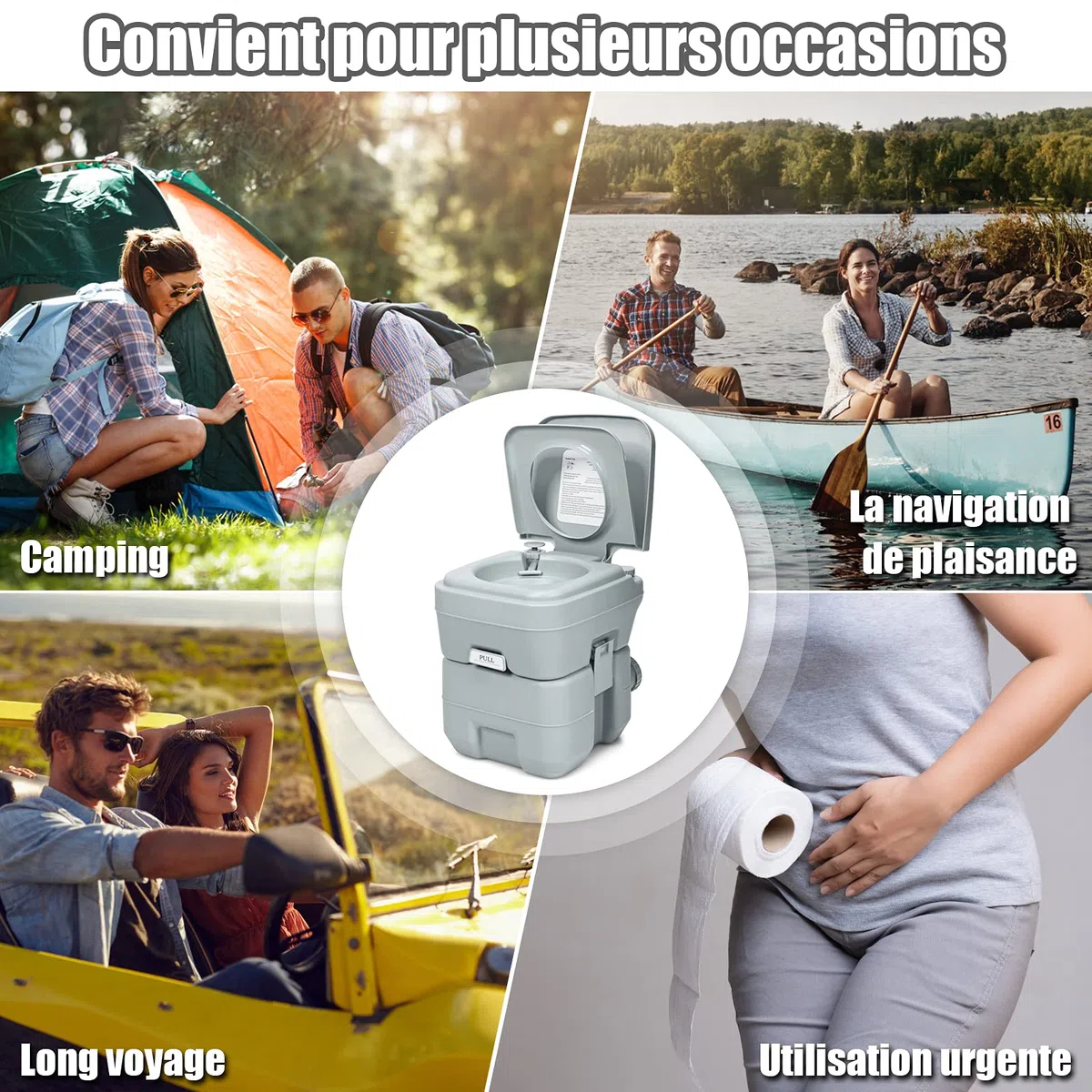 COSTWAY Toilette Portable WC Chimique Portable pour Camping Caravanes Hôpital, Toilette Chimique 20L HDPE