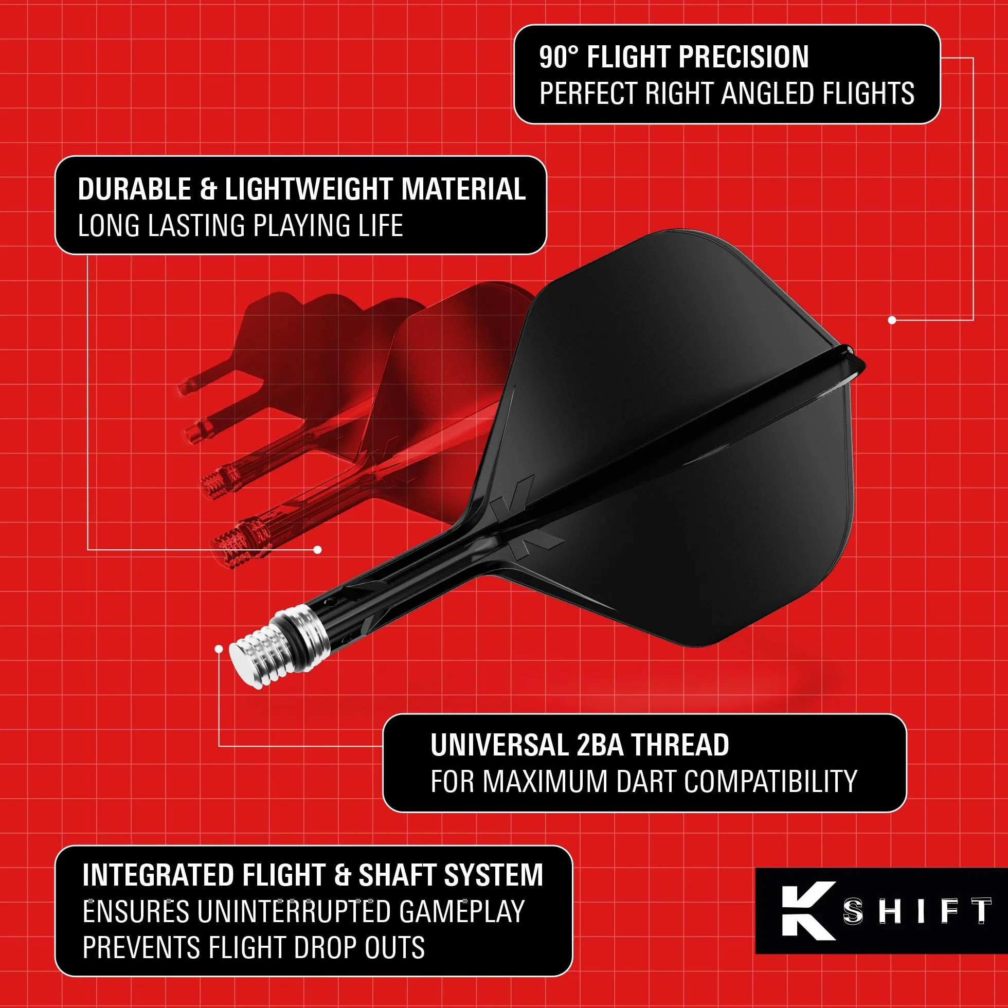Target Darts K-Shift N° 2 Intégrés Vols et Arbres | K Shift N° 2 Système Vol et Arbre, Blanc/Transparent/Noir – K-Flex Court/Intermédiaire/Moyen Shift Spin Base, Accessoires Fléchettes Professionnels