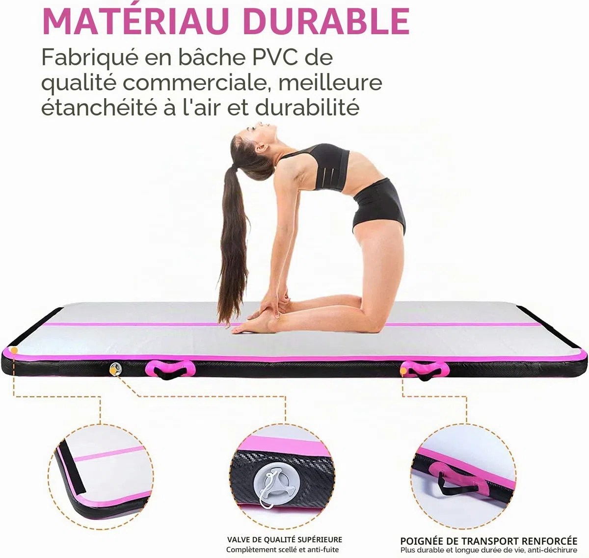 EVOLAND Tapis de gymnastique gonflable, tapis gonflable avec pompe électrique, tapis de gymnastique pneumatique, yoga, taekwondo, gymnastique au sol, natation, 300 x 100 x 100 x 100 x 10 cm