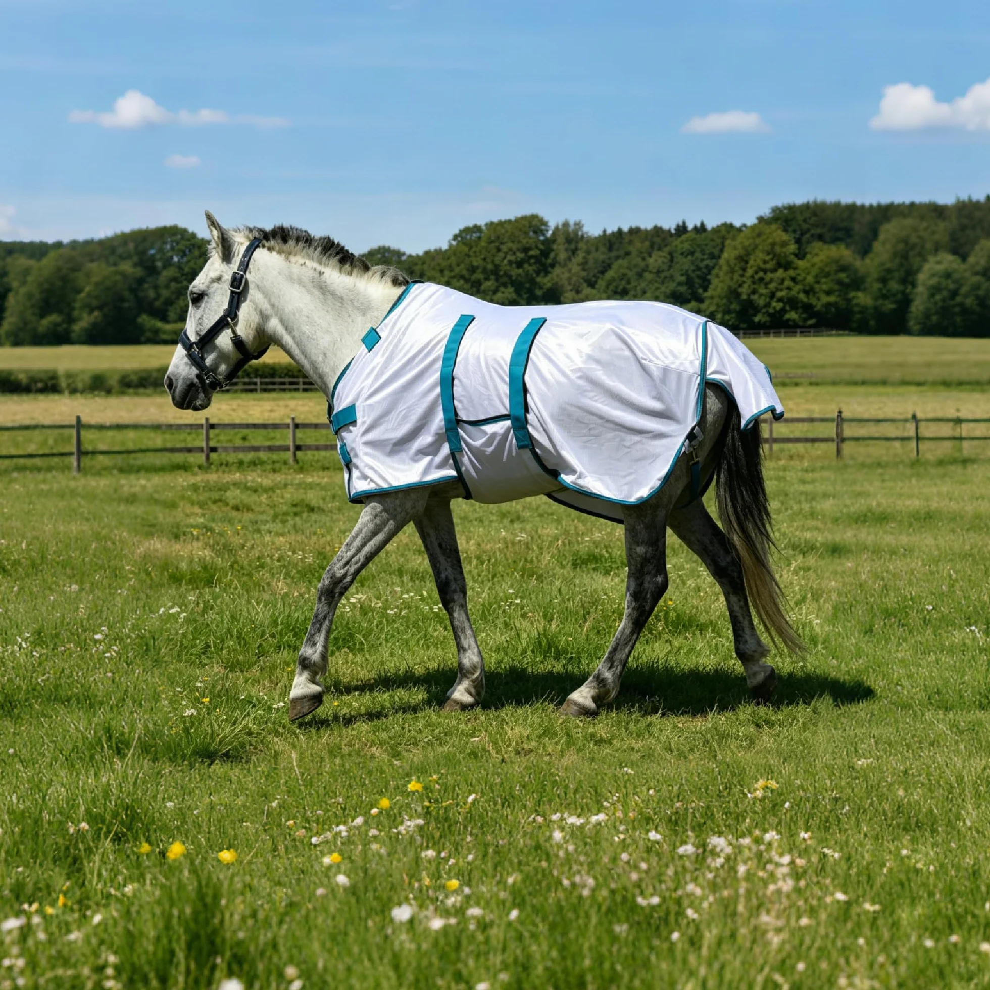 Couverture anti-mouches pour poney avec partie détachable pour le cou, respirante et légère, confortable, couverture d'été pour mini-, shetty- et poneys nains, sangles de poitrine et