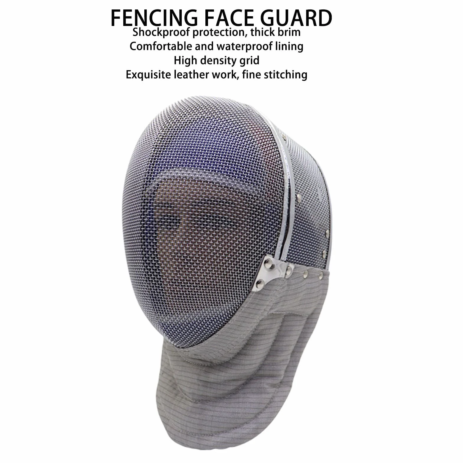 Casque d'escrime, Casque en d'acier certifié CE 350N avec Bavoir rembourré en Cuir PU, Idéal pour Les Escrimeurs Débutants et Expérimentés