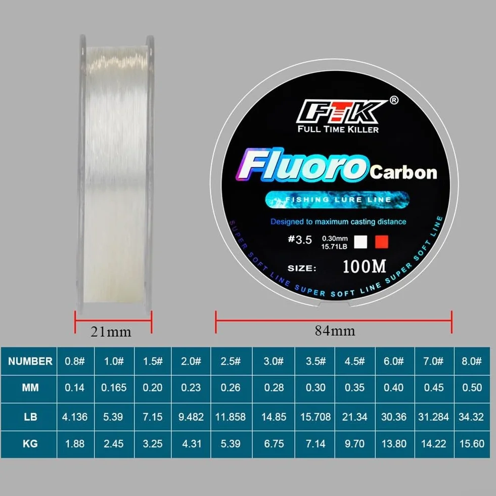 Ligne de pêche en fluorocarbone de 100 mètres pour une utilisation avec monofilament ou ligne principale tressée comme solution de ligne de ligne de terminal à faible visibilité