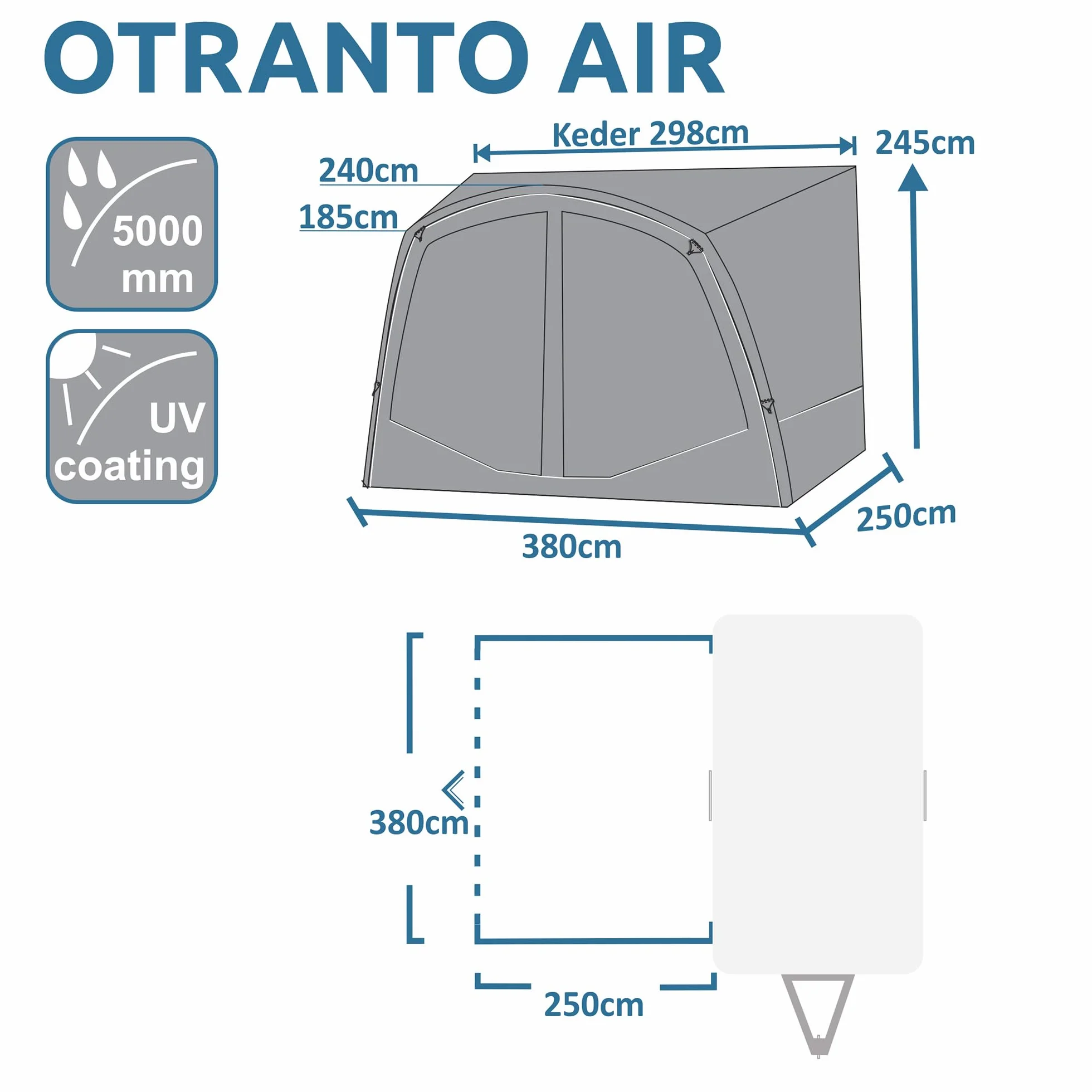 your GEAR Otranto Air – Auvent gonflable 380 x 250 cm, colonne d'eau 5000 mm, idéal pour caravanes et camping-cars, protection solaire your GEAR Otranto Air – Auvent gonflable 380 x 250 cm, colonne