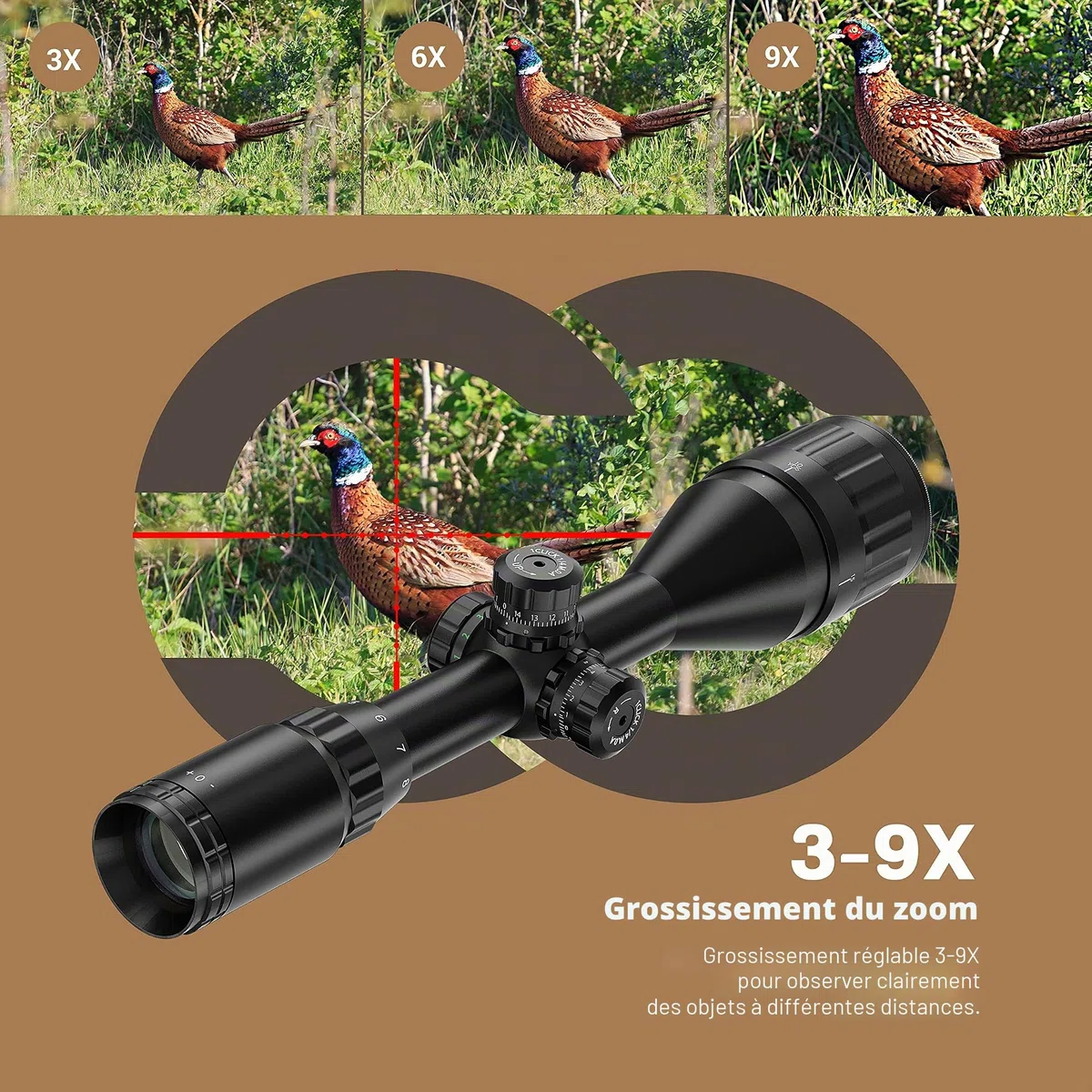 ESSLNB Lunette De Visee 3-9X50mm avec Parasol Tube et Télémètre Rouge Vert Bleu 3 Luminosité Réglages Viseur Point Rouge pour 20mm/22mm Weaver/Picatinny Rail Mount pour Chasse