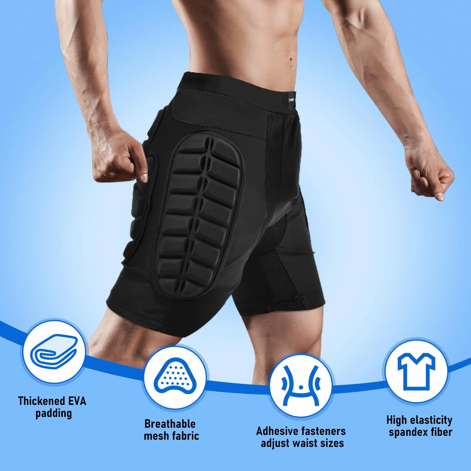 TOMSHOO Short de Protection Rembourré en EVA 3D pour Skateboard, Snowboard, Cyclisme
