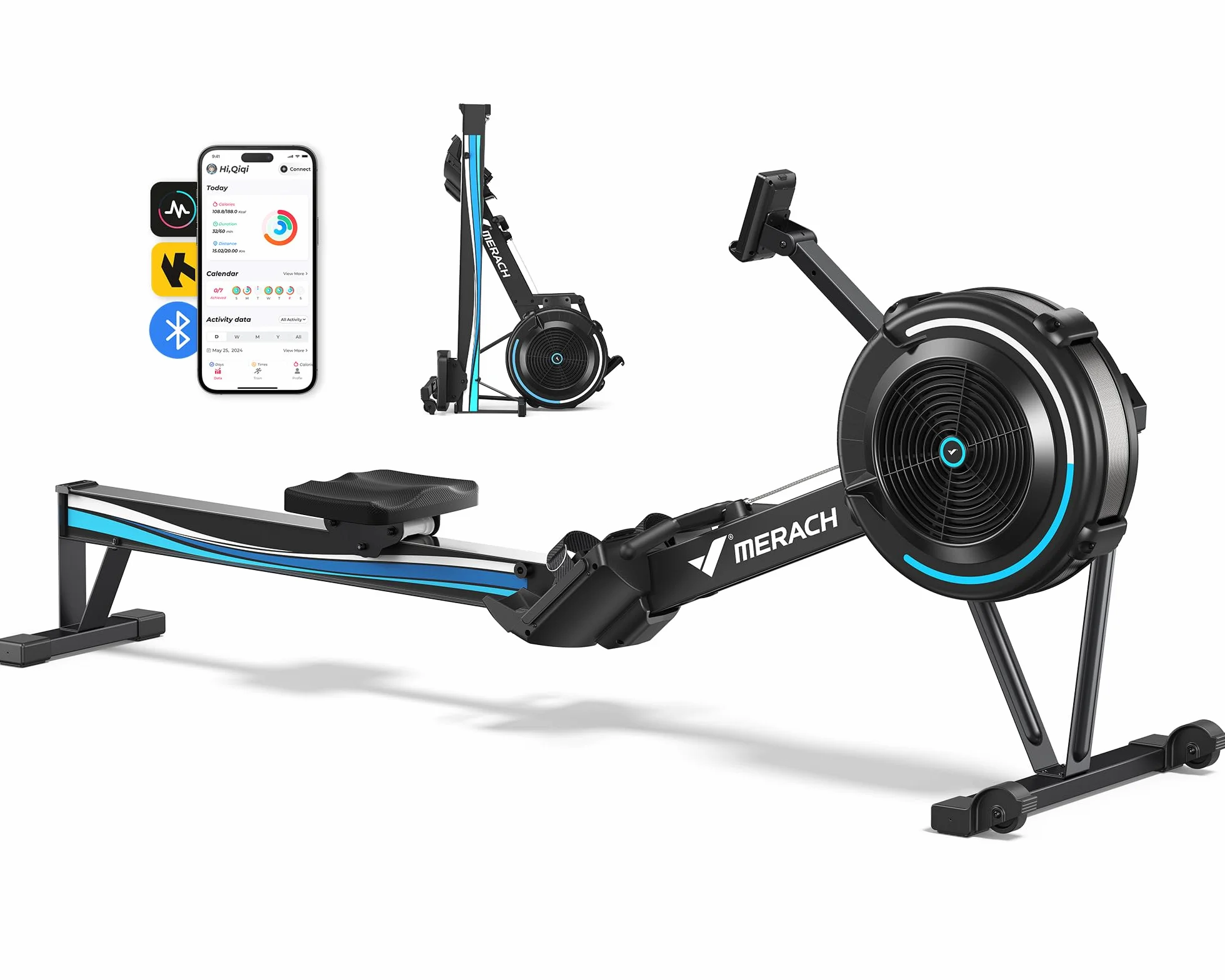 MERACH Rameur d'appartement à Résistance Aérienne, 10 Niveaux Réglables avec APP Exclusive, Rameur Professionnel Musculation pour Intérieur, Siège Ergonomique Confortable, Stockage Facile