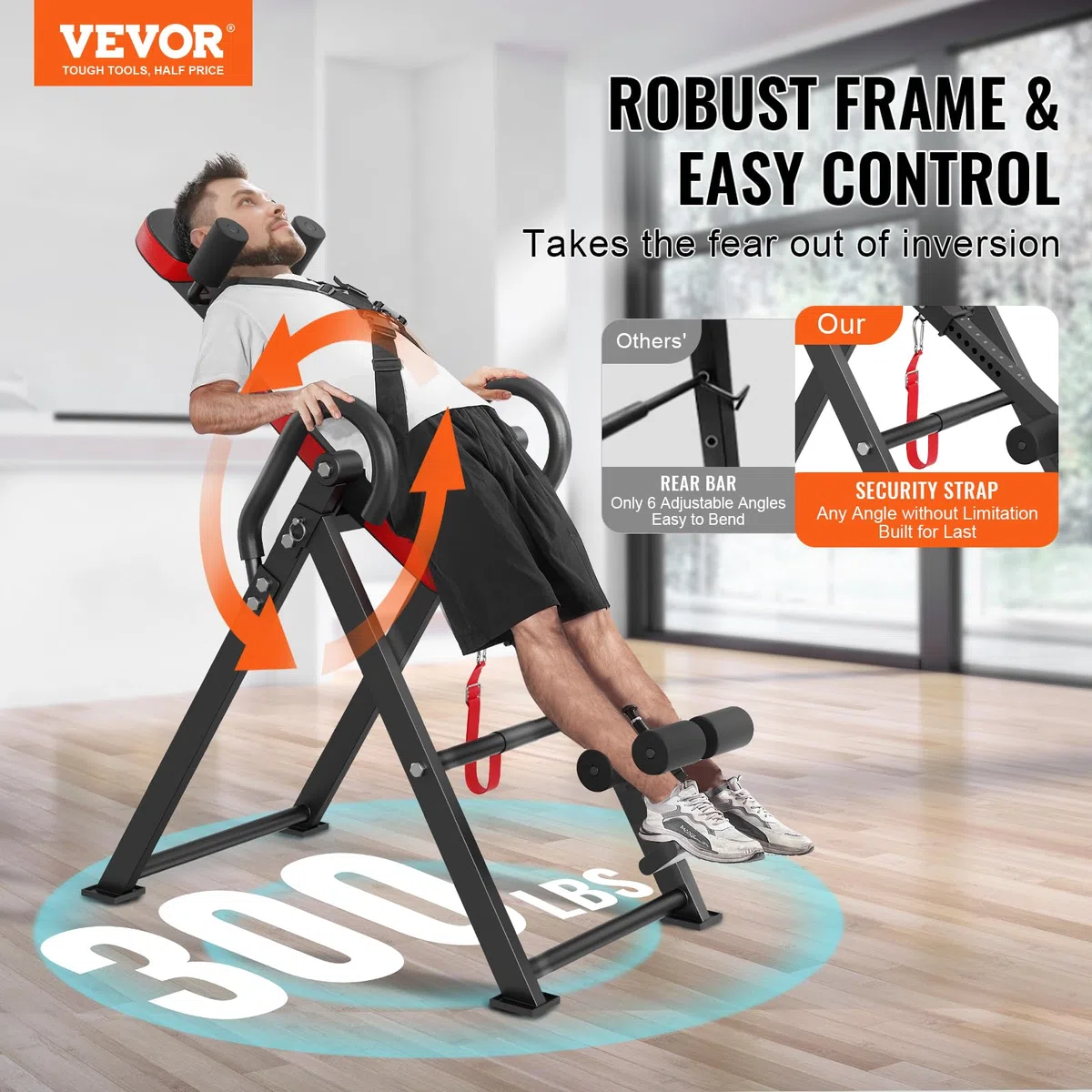 VEVOR Table d'Inversion Charge 136 kg, Banc d'Inversion avec Appui-Tête, Machine d'Étirement du Dos par Décompression, avec Verrouillage de Cheville et Ceinture de Protection, Musculation, Rouge/Noir