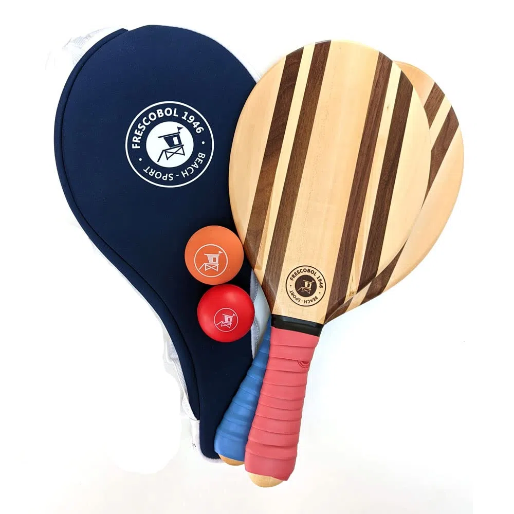 Raquette de Plage | Frescobol Beach Tennis | Jeu de Plage Bois | Jeu de Raquette de Plage Pro | Set Raquettes Frenchie 2 Raquettes 2 balles 1 Sacoche néoprène