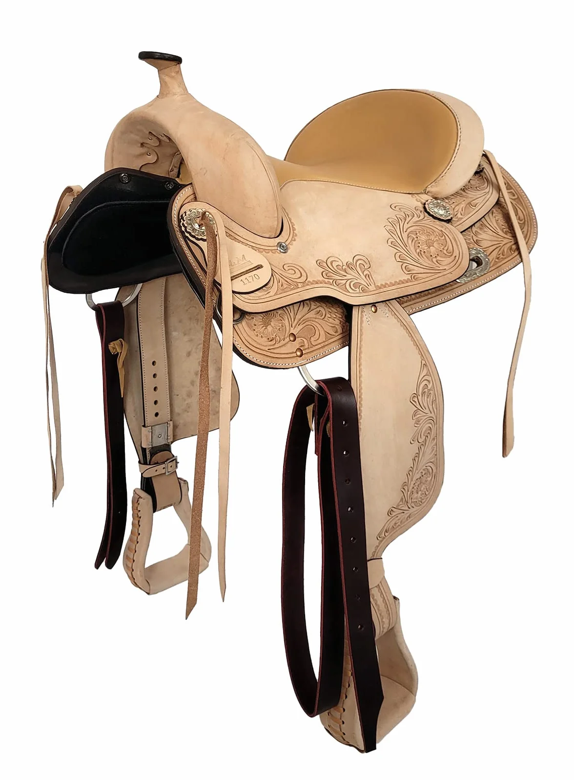 A&M Reitsport Selle western sans arbre Dakota en cuir de buffle - Arche de tête interchangeable - Taille : 16"