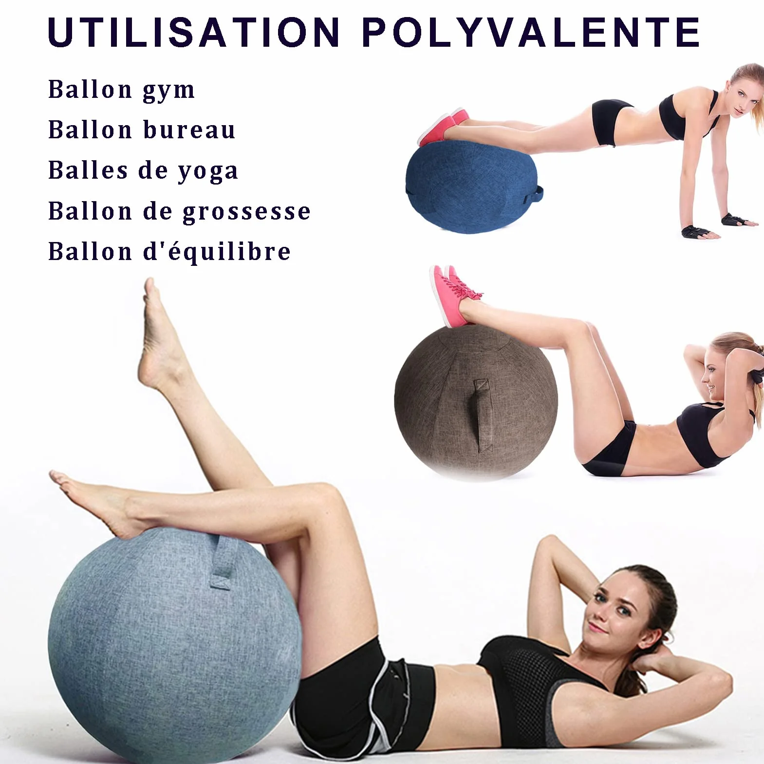 Ballon Bureau Siege Ballon Gym Ballon Bureau 55/65/75cm Ballon de Grossesse Chaise Ballon avec Housse de Protection Antidérapante Swiss Ball