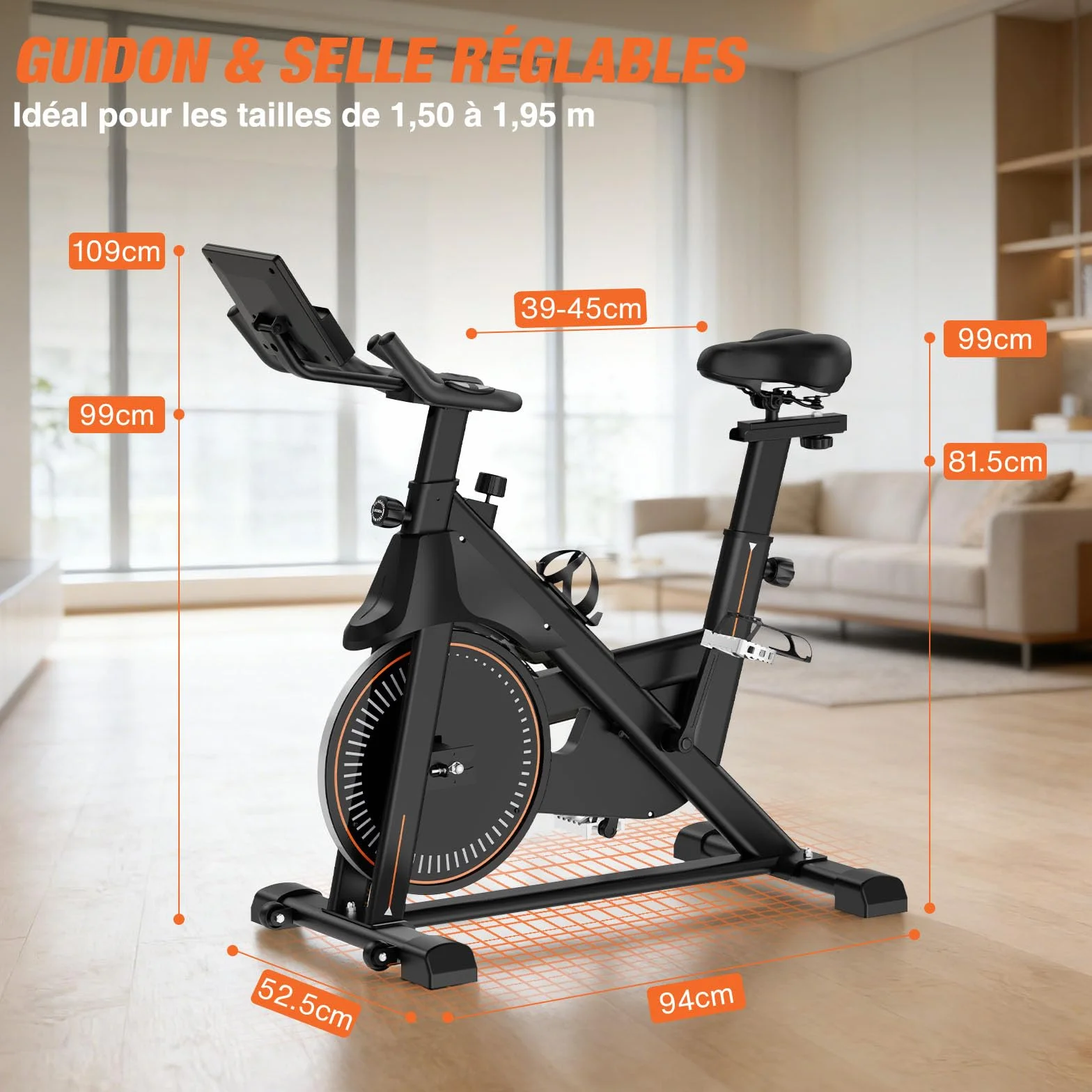 DH FitLife Vélo d’appartement ergomètre | Hometrainer silencieux à résistance magnétique | Capteur de pouls & APP | Guidon amélioré, écran/moniteur | 150–195 cm