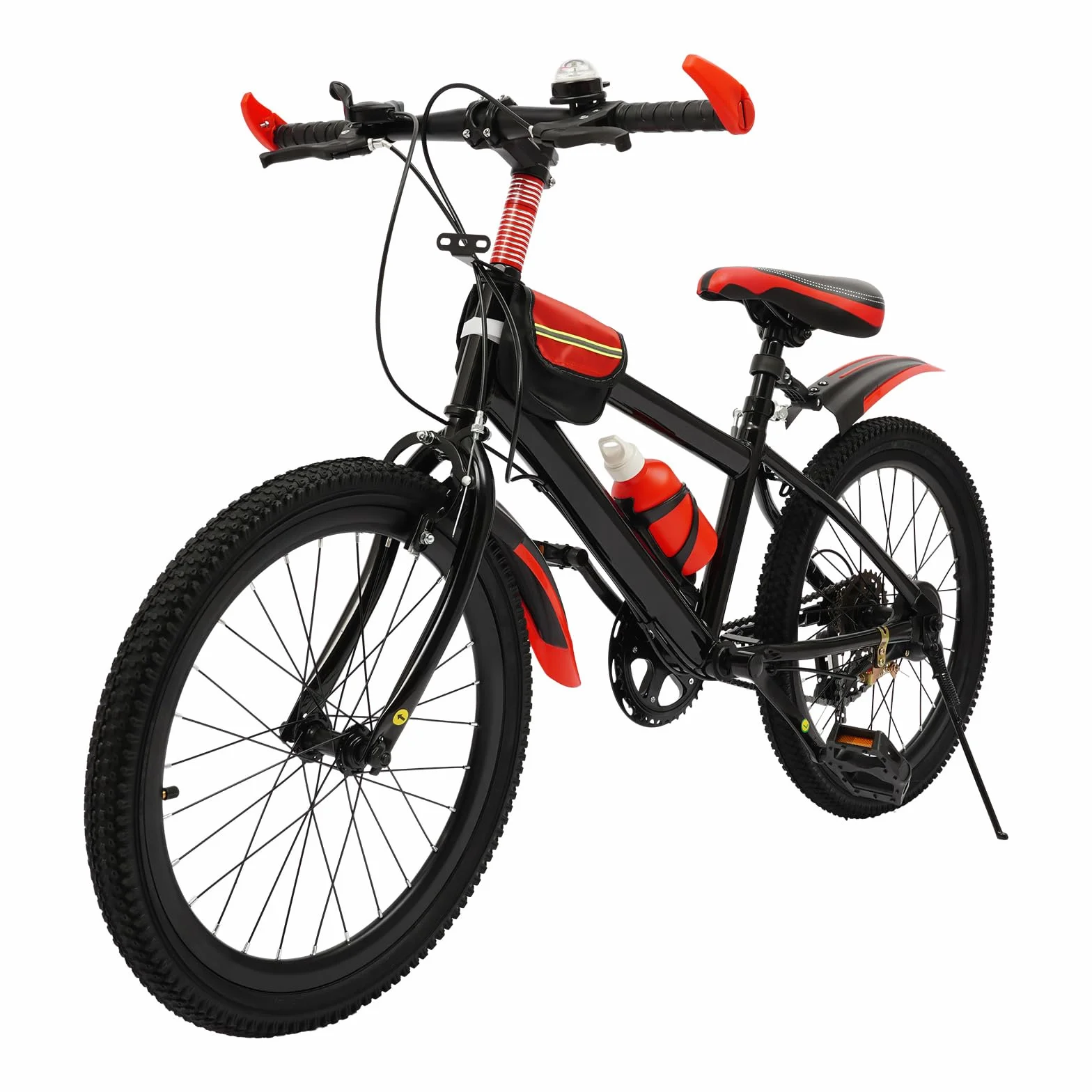 Vélo VTT pour enfant de 20 ", en acier au carbone, capacité de charge 75 kg, rouge, 7 vitesses, hauteur réglable, avec sac de rangement, vélo pour enfants à partir de 8 ans, garçons et filles