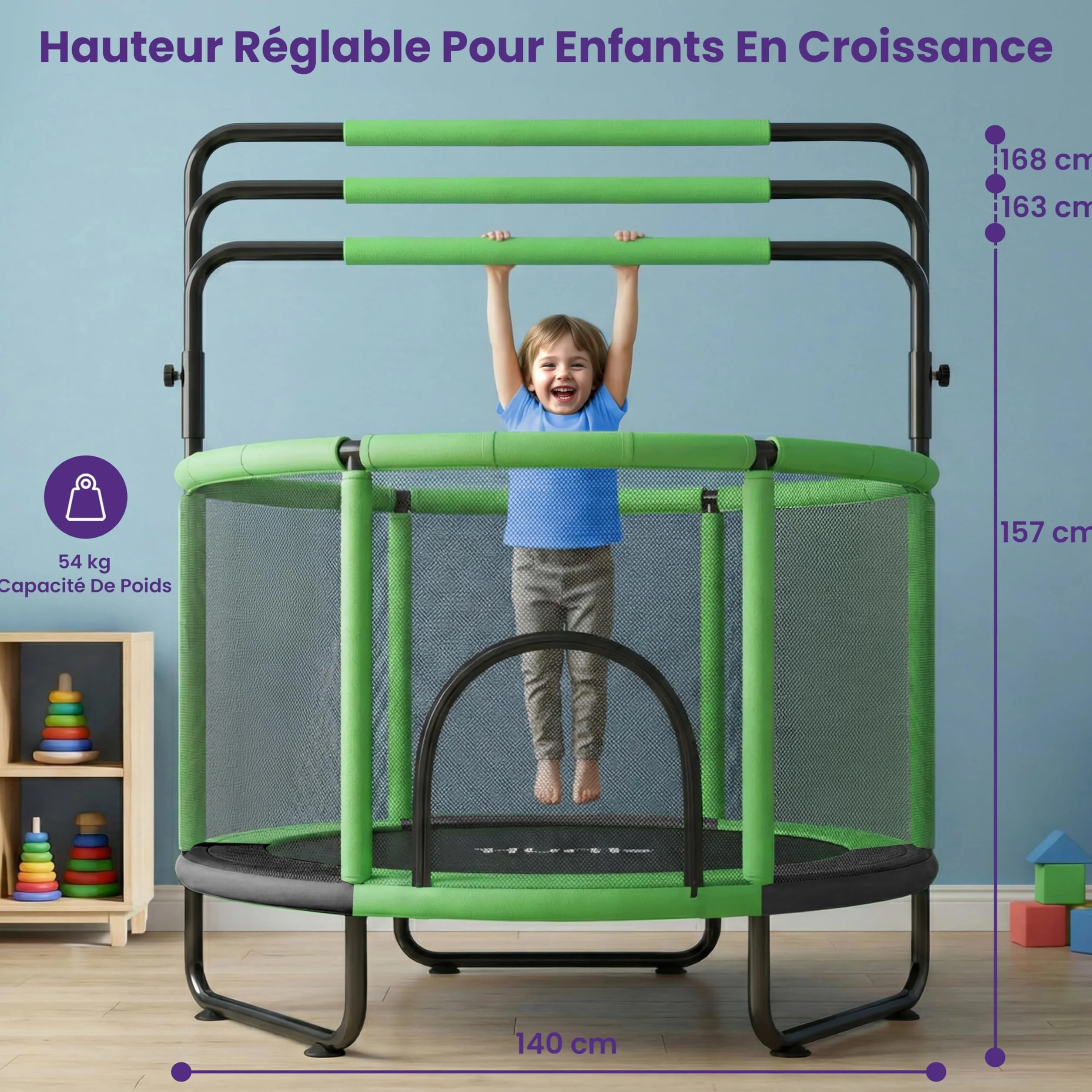 Hurtle Trampoline Enfant 140 cm avec Filet de Sécurité – Trampoline Jardin et Intérieur avec Balançoire, Sac de Frappe, Anneaux, 20 Balles, Structure Stable, Jeux Actifs dès 3 Ans